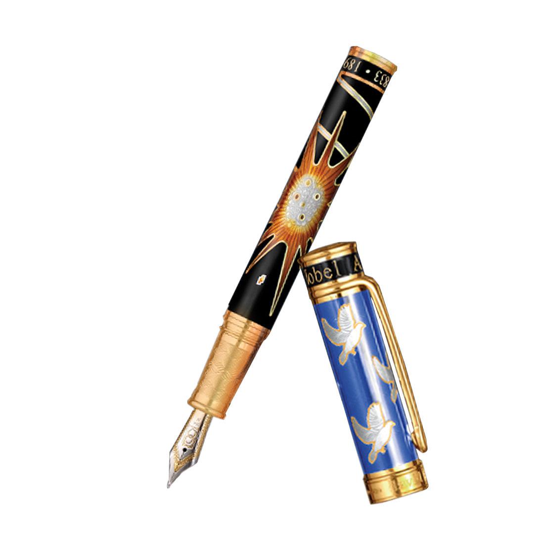 David Oscarson Alfred Bernhard Nobel Fountain Pen - Blue Gold w/ Black Barrel - Pen Boutique Ltd