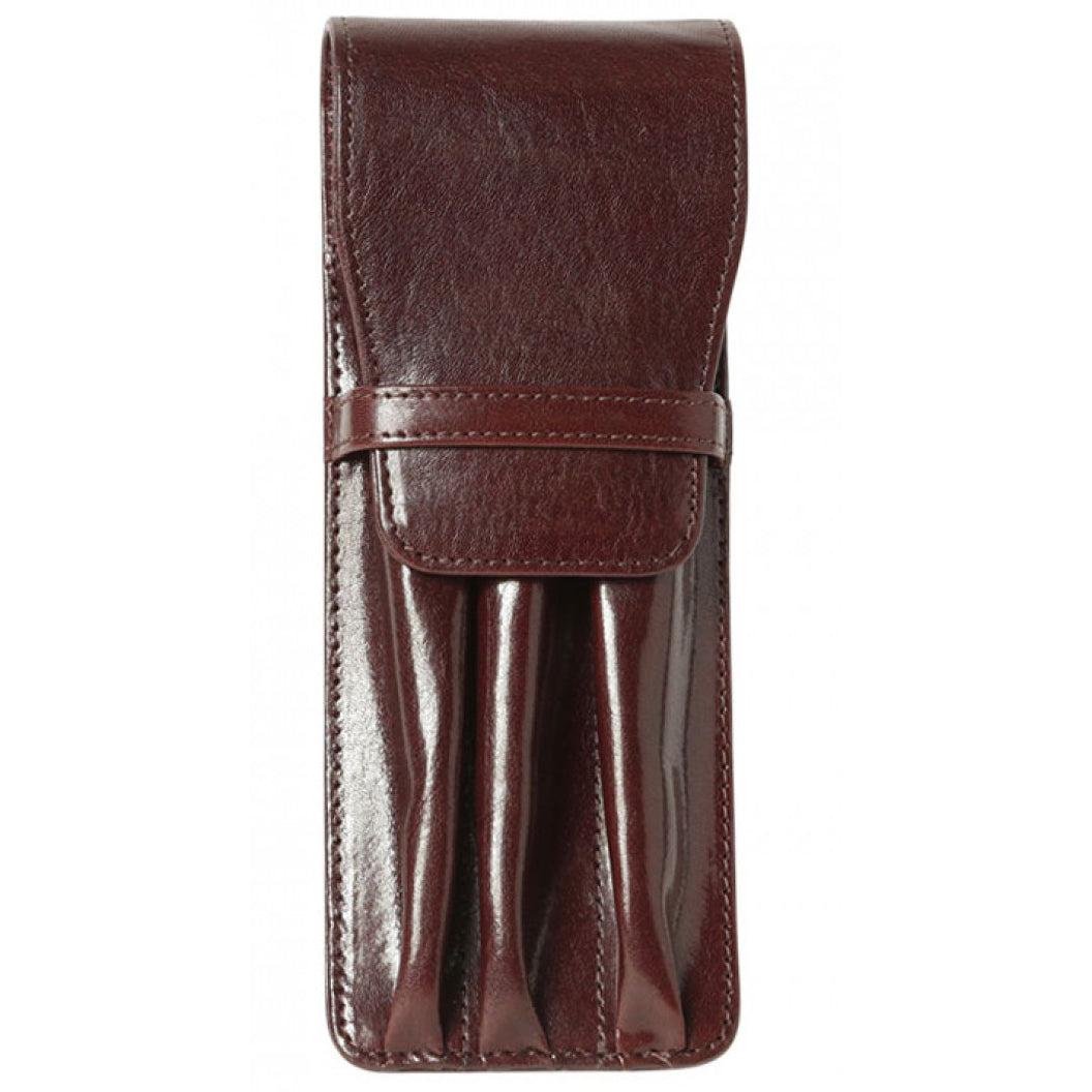 Aston Leather Brown Finger Style Triple Pen Case - Pen Boutique Ltd