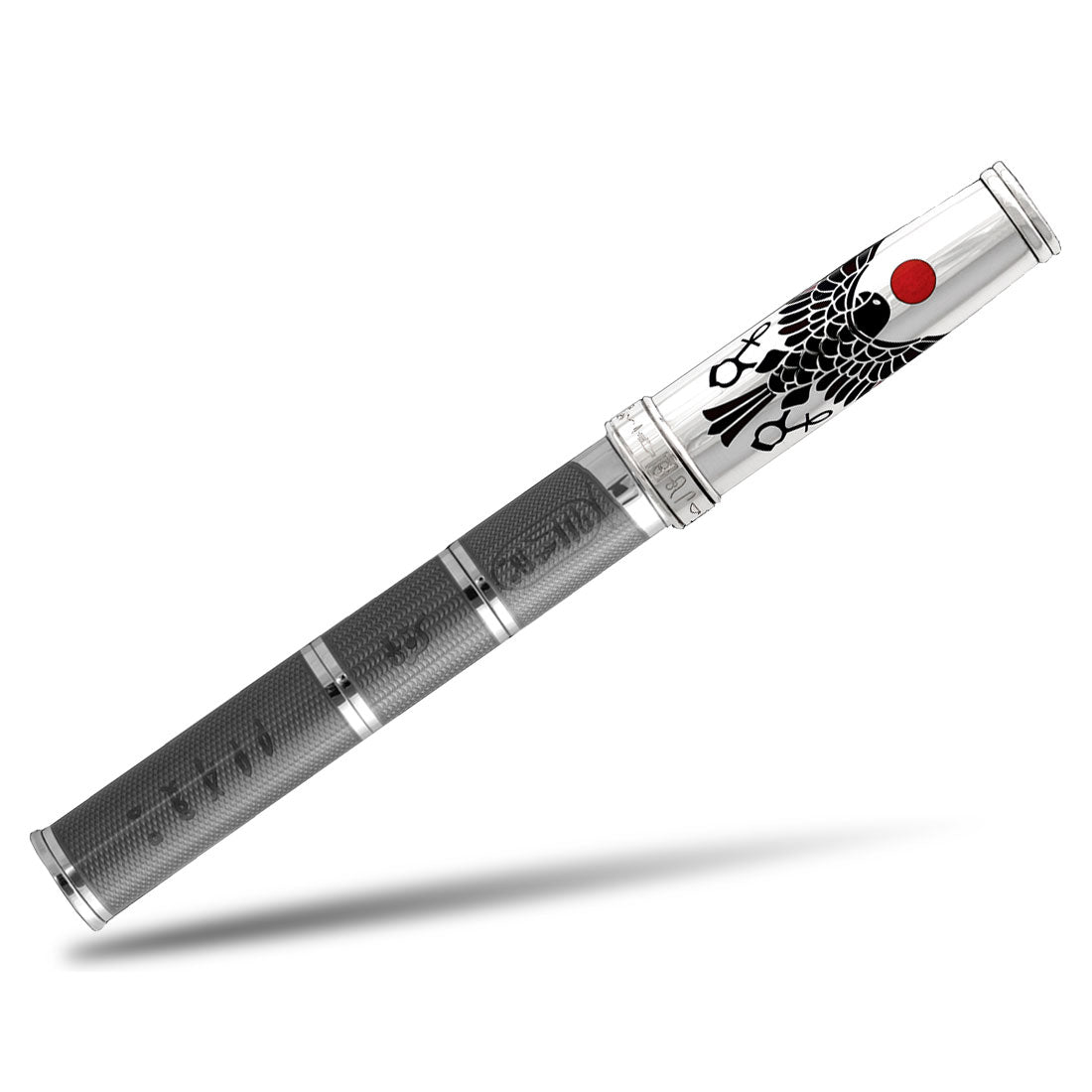 David Oscarson Rosetta Stone Rollerball Pen - Translucent Grey and Opaque Black and Red Hard Enamel - Pen Boutique Ltd