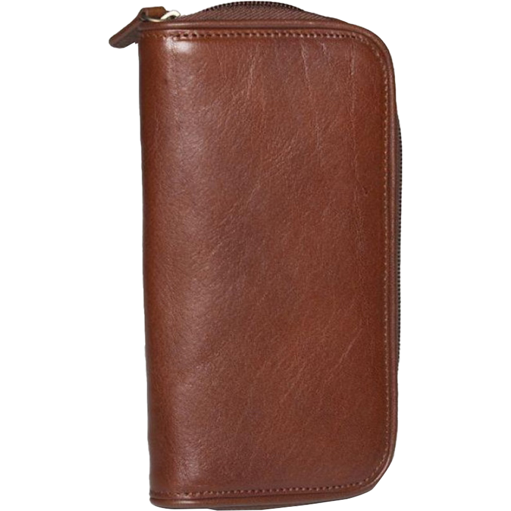 Aston Leather Brown Zipper 2-Pen Case - Pen Boutique Ltd