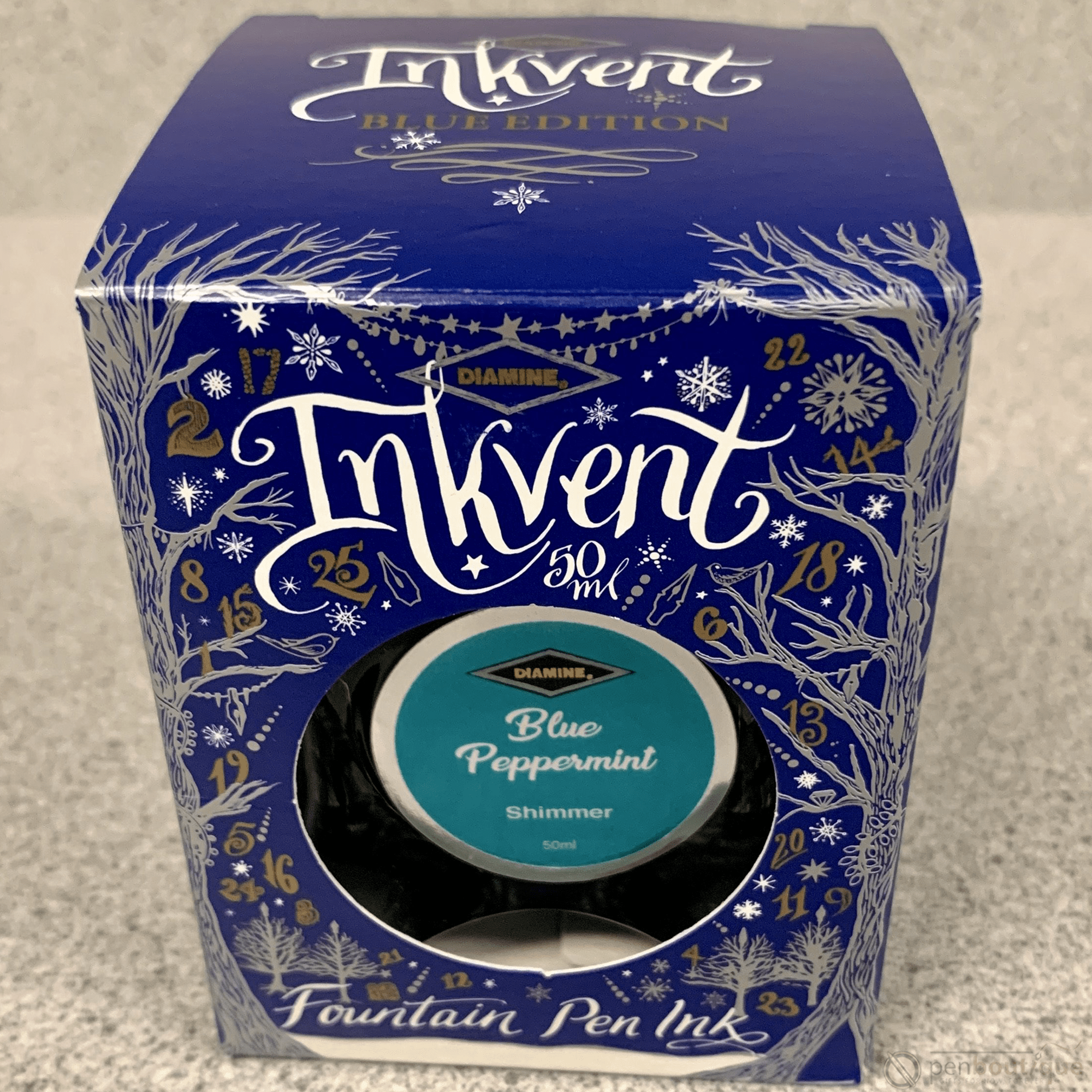 Diamine Ink Bottle - 2019 Inkvent - Blue Edition - Shimmer Ink Bottle - Blue Peppermint - 50ml - Pen Boutique Ltd