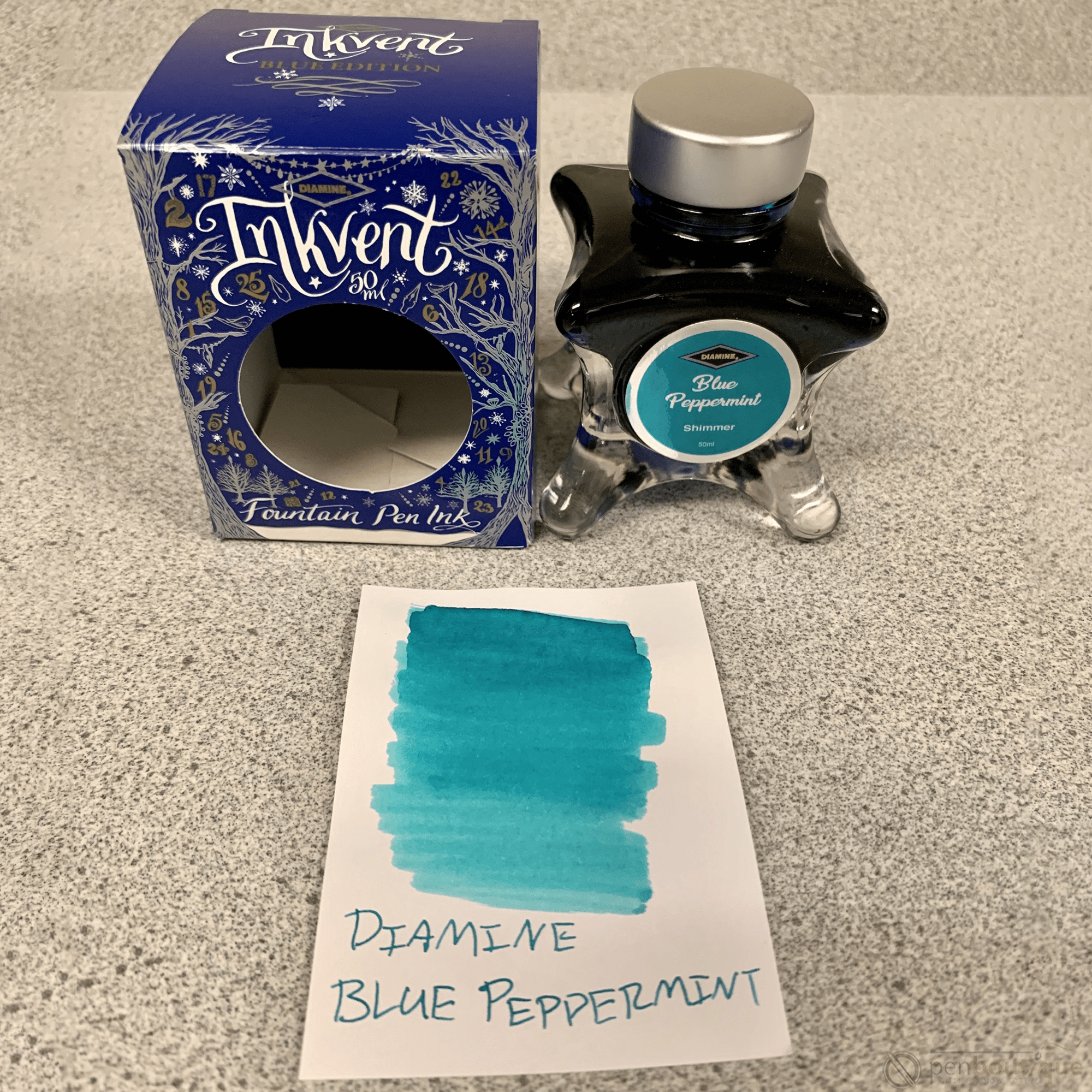 Diamine Ink Bottle - 2019 Inkvent - Blue Edition - Shimmer Ink Bottle - Blue Peppermint - 50ml - Pen Boutique Ltd