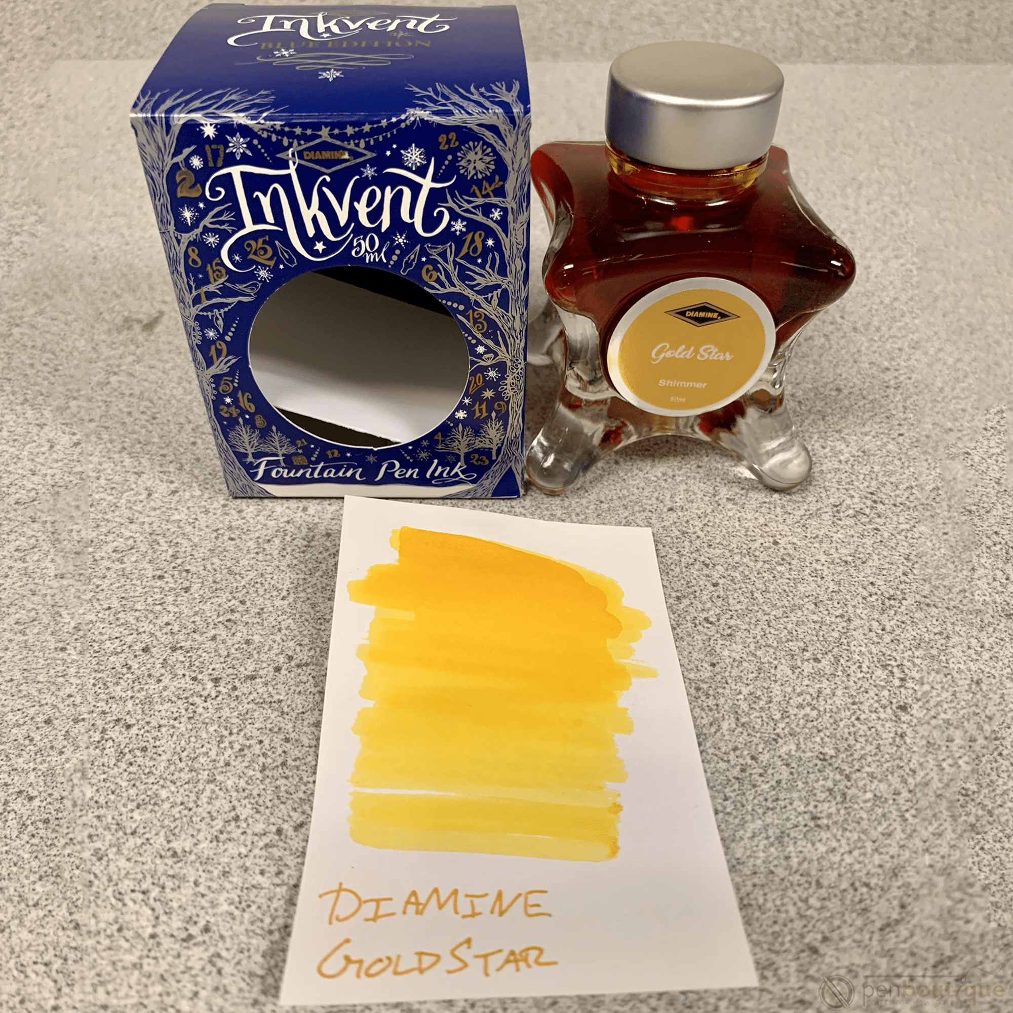 Diamine Ink Bottle - 2019 Inkvent - Blue Edition - Shimmer Ink Bottle - Gold Star - 50ml - Pen Boutique Ltd