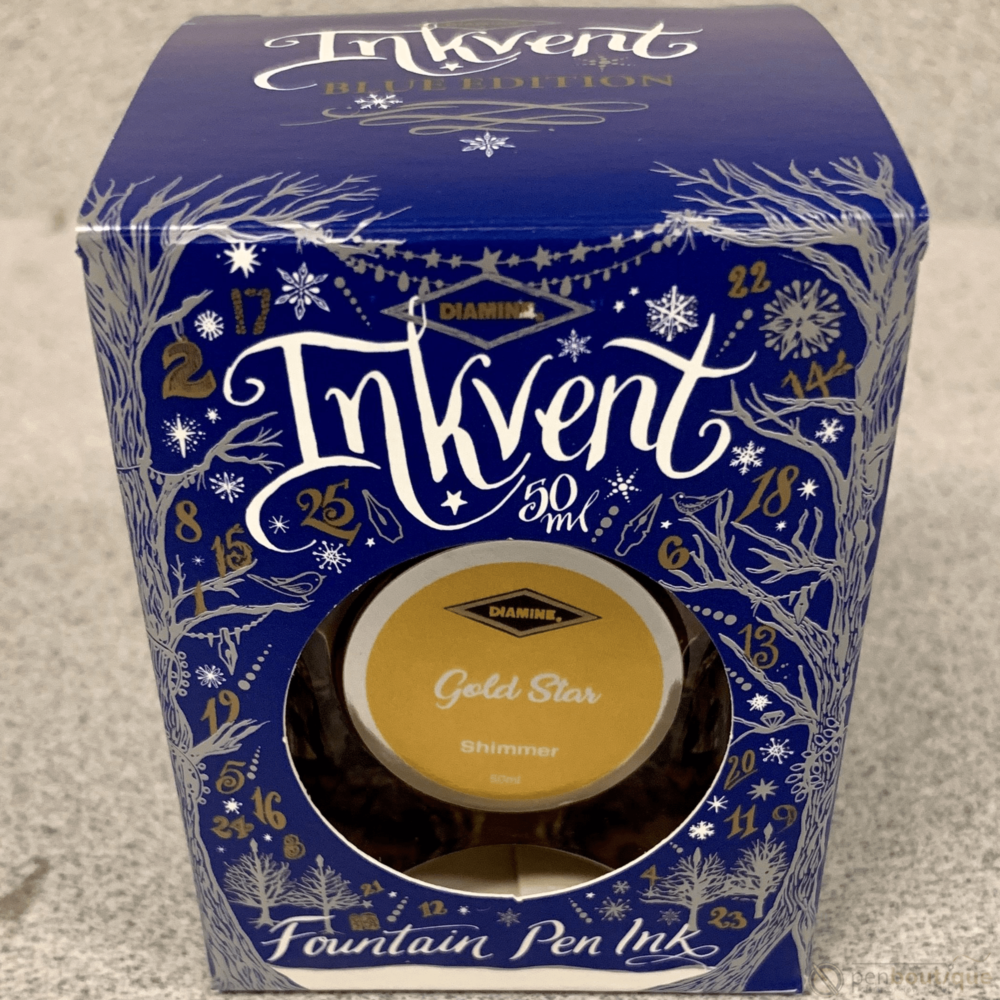 Diamine Ink Bottle - 2019 Inkvent - Blue Edition - Shimmer Ink Bottle - Gold Star - 50ml - Pen Boutique Ltd