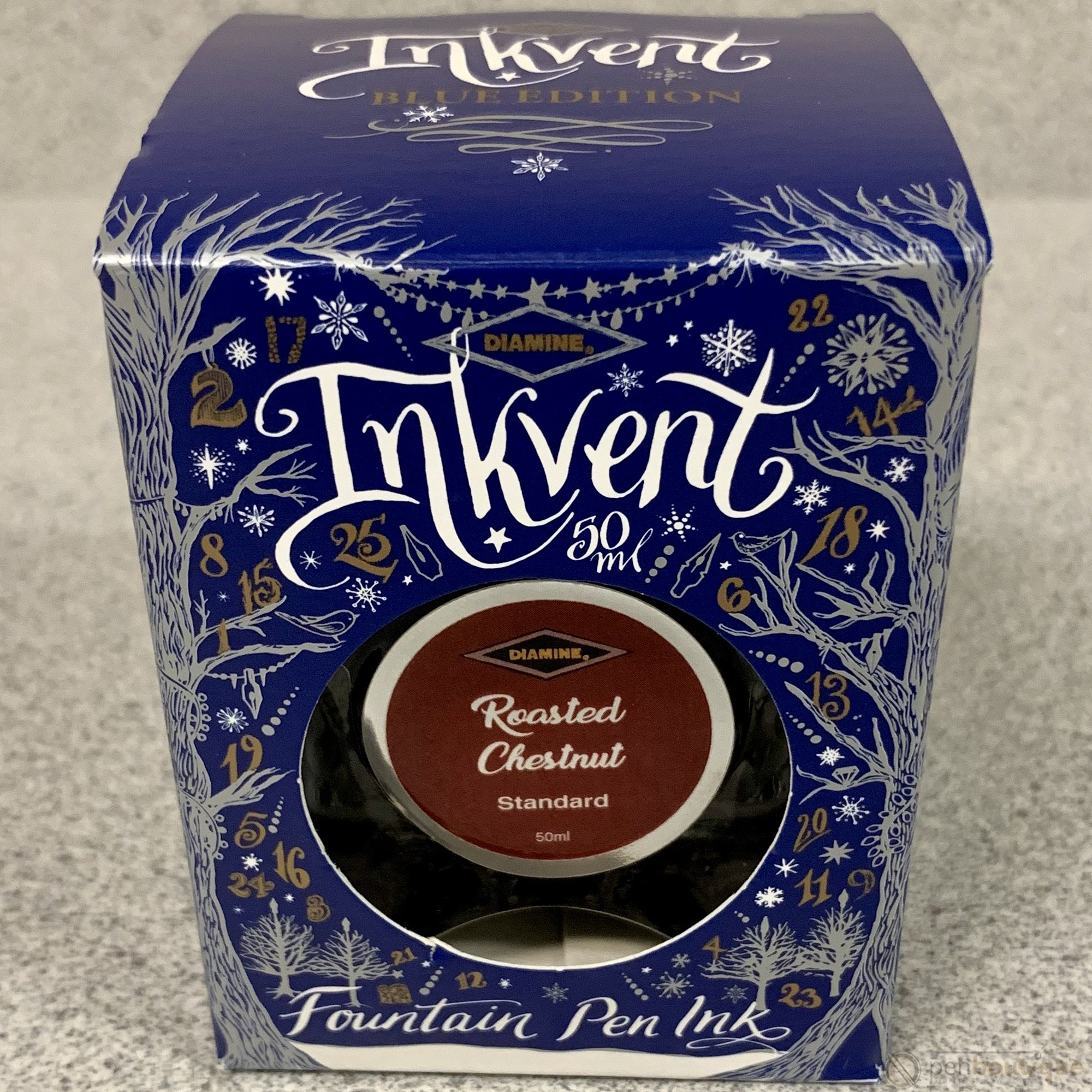 Diamine Ink Bottle - 2019 Inkvent - Blue Edition - Standard Ink Bottle - Standard - Roasted Chestnut - 50ml - Pen Boutique Ltd