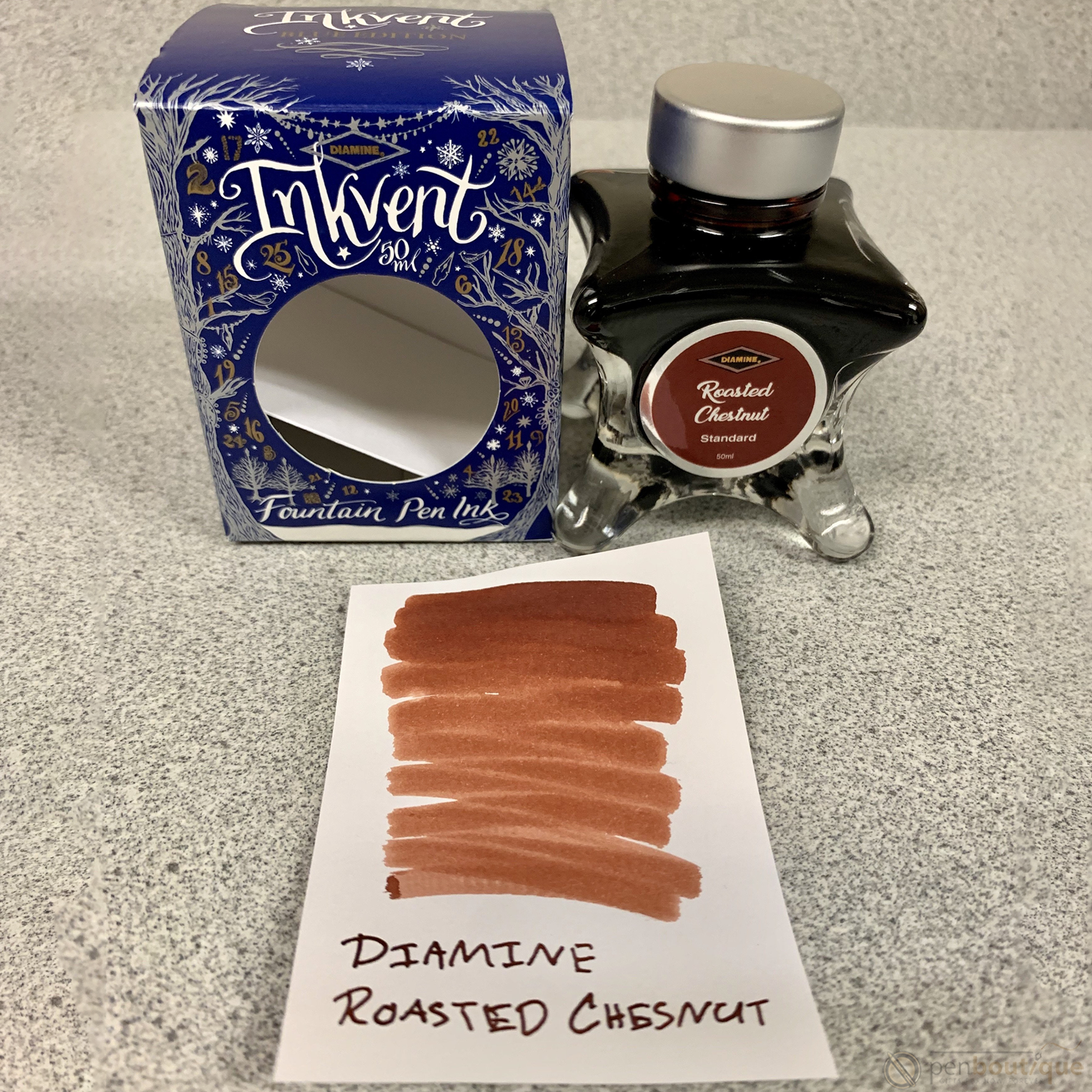 Diamine Ink Bottle - 2019 Inkvent - Blue Edition - Standard Ink Bottle - Standard - Roasted Chestnut - 50ml - Pen Boutique Ltd