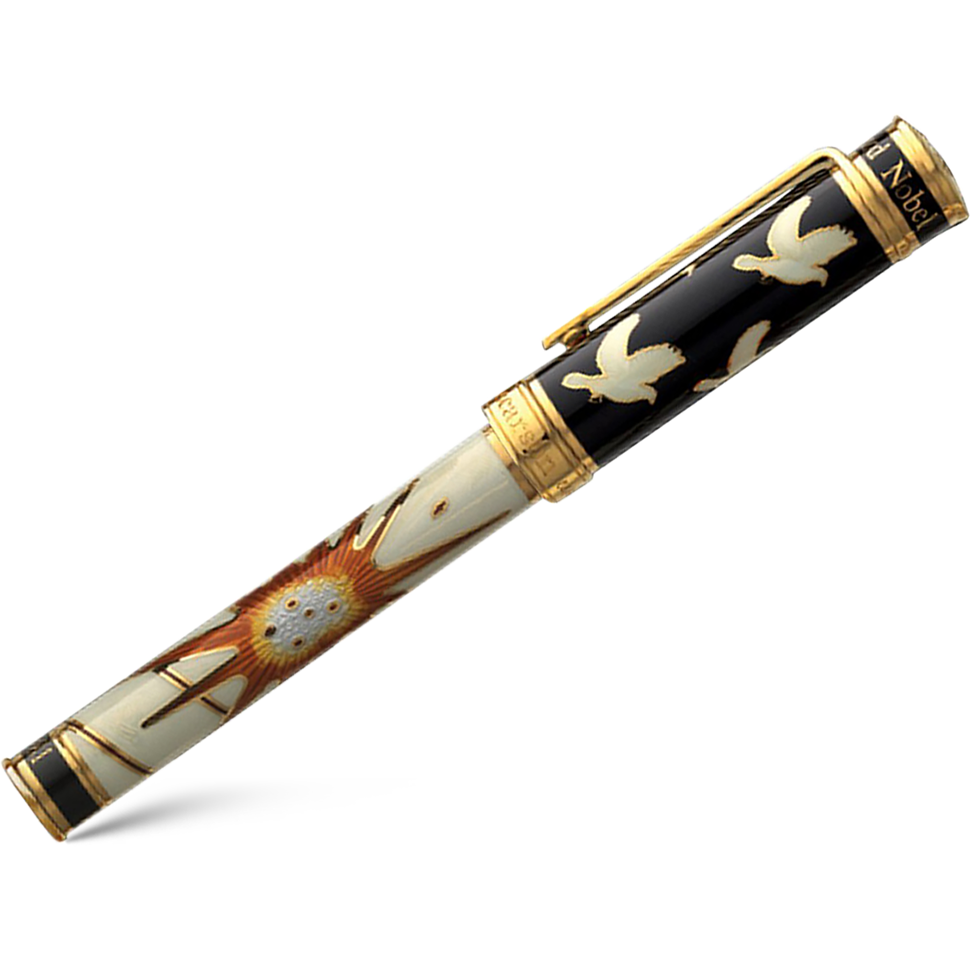 David Oscarson Alfred Bernhard Nobel Rollerball Pen - White Gold w/ White Barrel-Pen Boutique Ltd