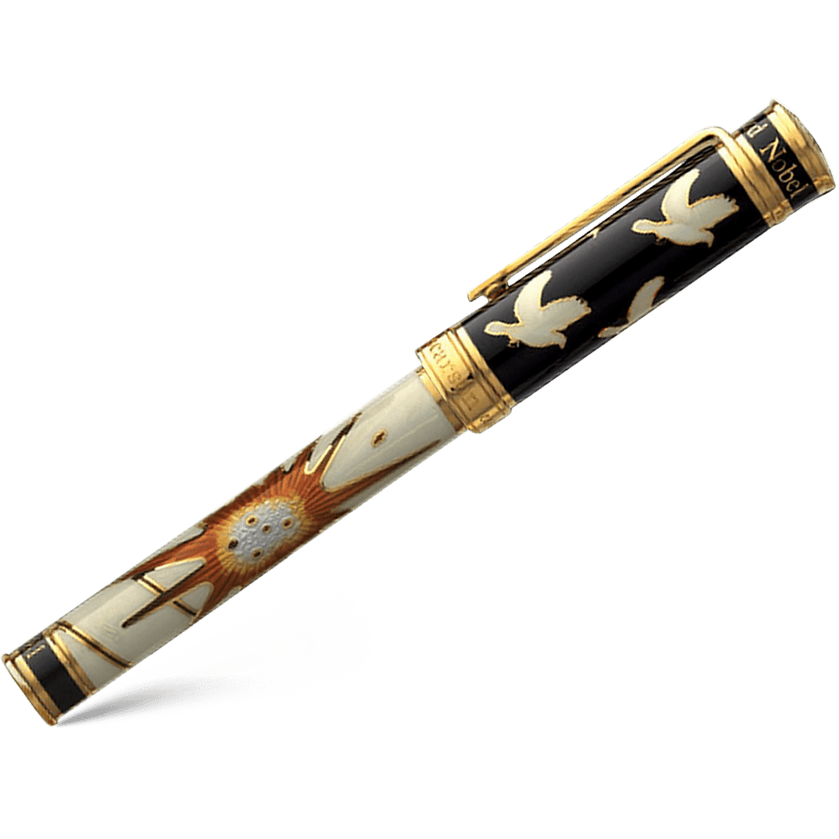 David Oscarson Alfred Bernhard Nobel Rollerball Pen - White Gold w/ White Barrel - Pen Boutique Ltd