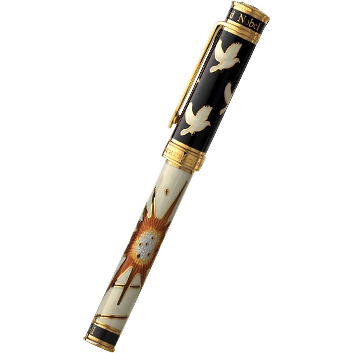 David Oscarson Alfred Bernhard Nobel Rollerball Pen - White Gold w/ White Barrel - Pen Boutique Ltd