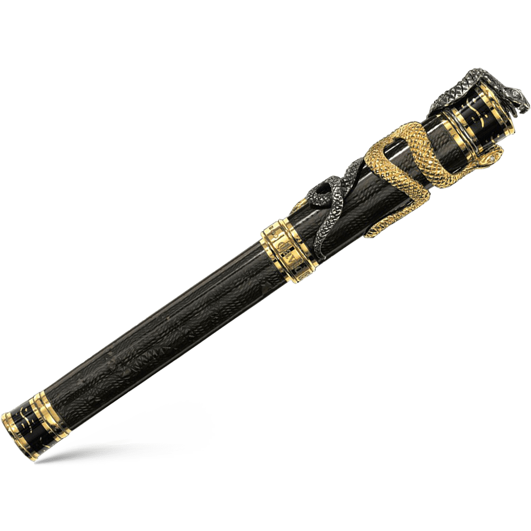 David Oscarson Black Water Snake Rollerball Pen - Translucent Black Moss and Opaque Black Hard Enamel w/ Gold Vermeil - Pen Boutique Ltd