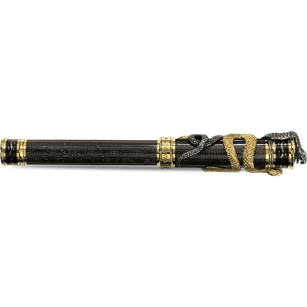 David Oscarson Black Water Snake Rollerball Pen - Translucent Black Moss and Opaque Black Hard Enamel w/ Gold Vermeil - Pen Boutique Ltd
