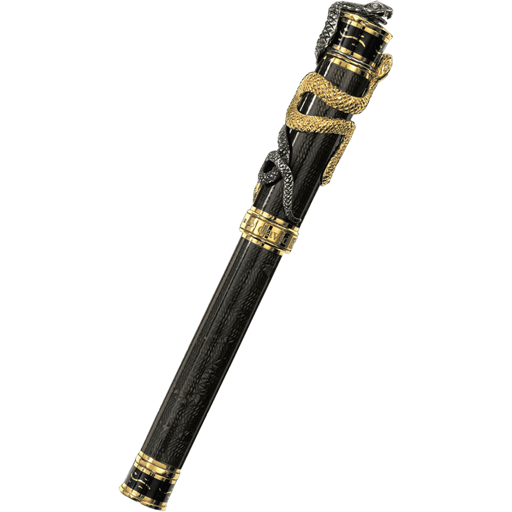 David Oscarson Black Water Snake Rollerball Pen - Translucent Black Moss and Opaque Black Hard Enamel w/ Gold Vermeil - Pen Boutique Ltd