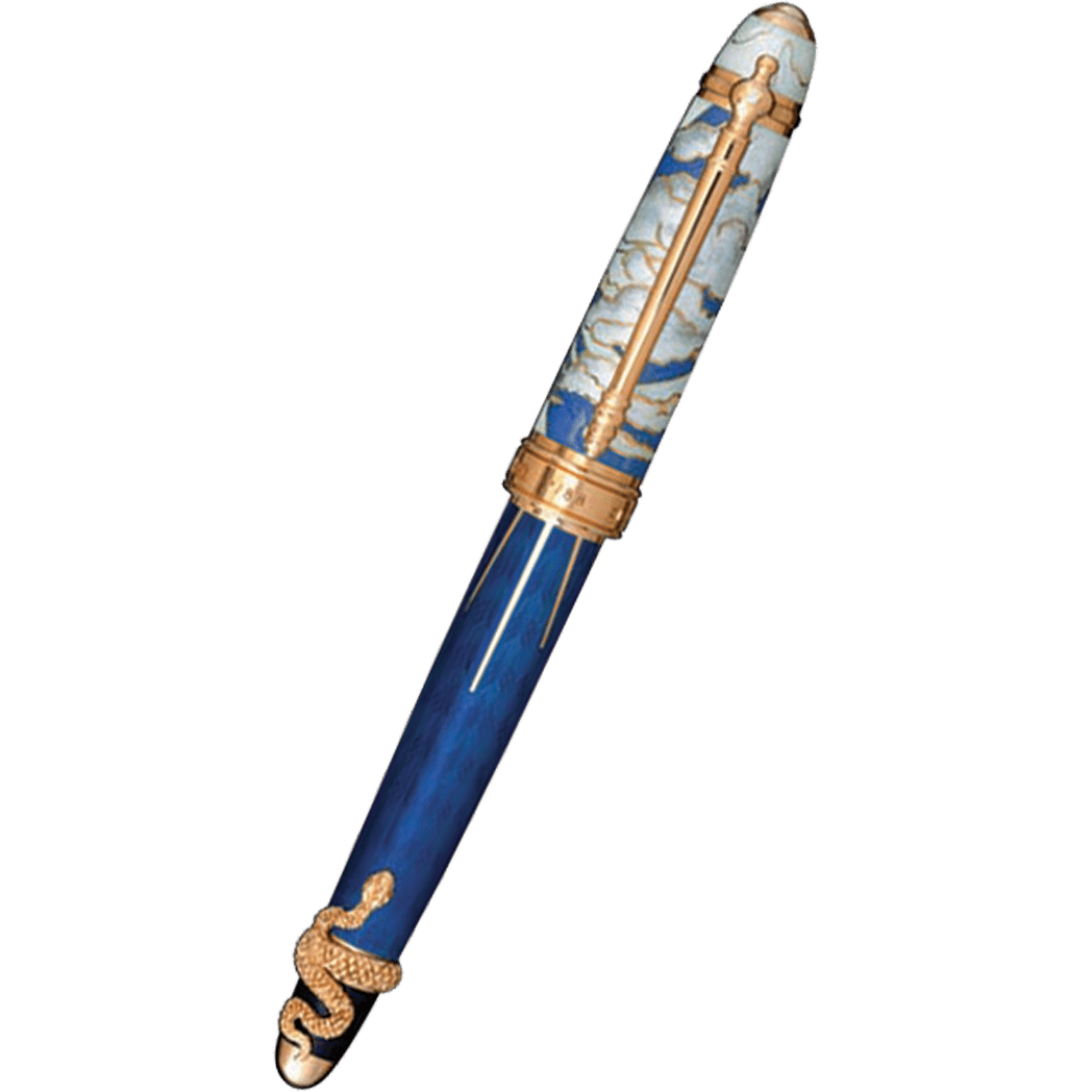 David Oscarson Deus Regit Rollerball Pen - Blue - Gold Trim - Pen Boutique Ltd