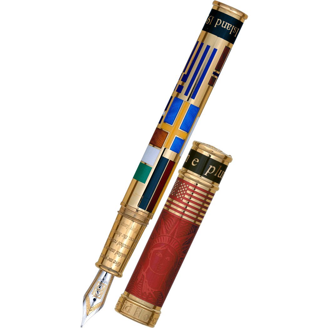 David Oscarson Ellis Island Fountain Pen - Ruby Red - Gold Vermeil - Pen Boutique Ltd