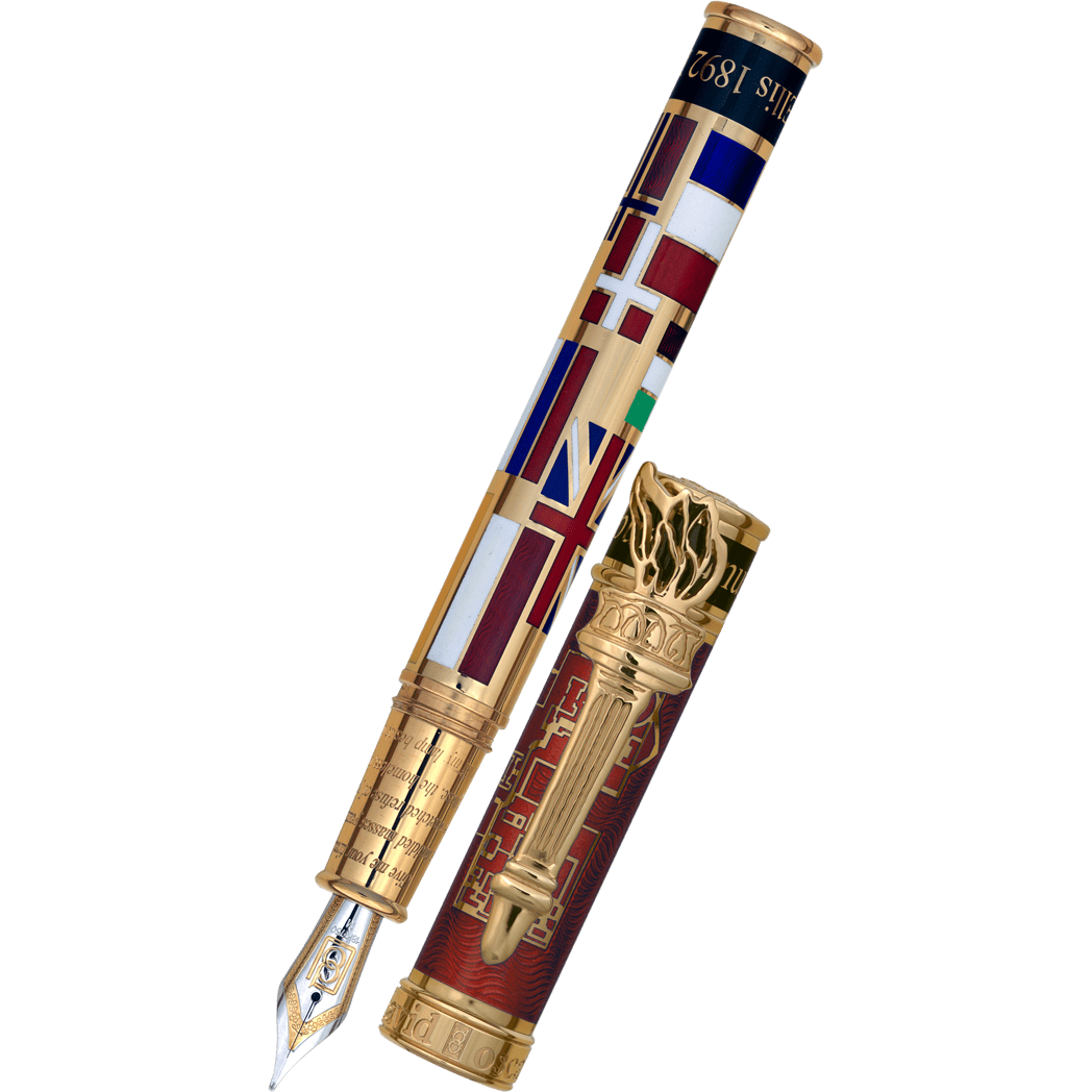 David Oscarson Ellis Island Fountain Pen - Ruby Red - Gold Vermeil - Pen Boutique Ltd