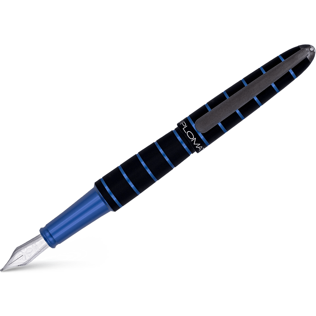 Diplomat Elox Ring Fountain Pen - Blue - Stainless Steel Nib - Pen Boutique Ltd