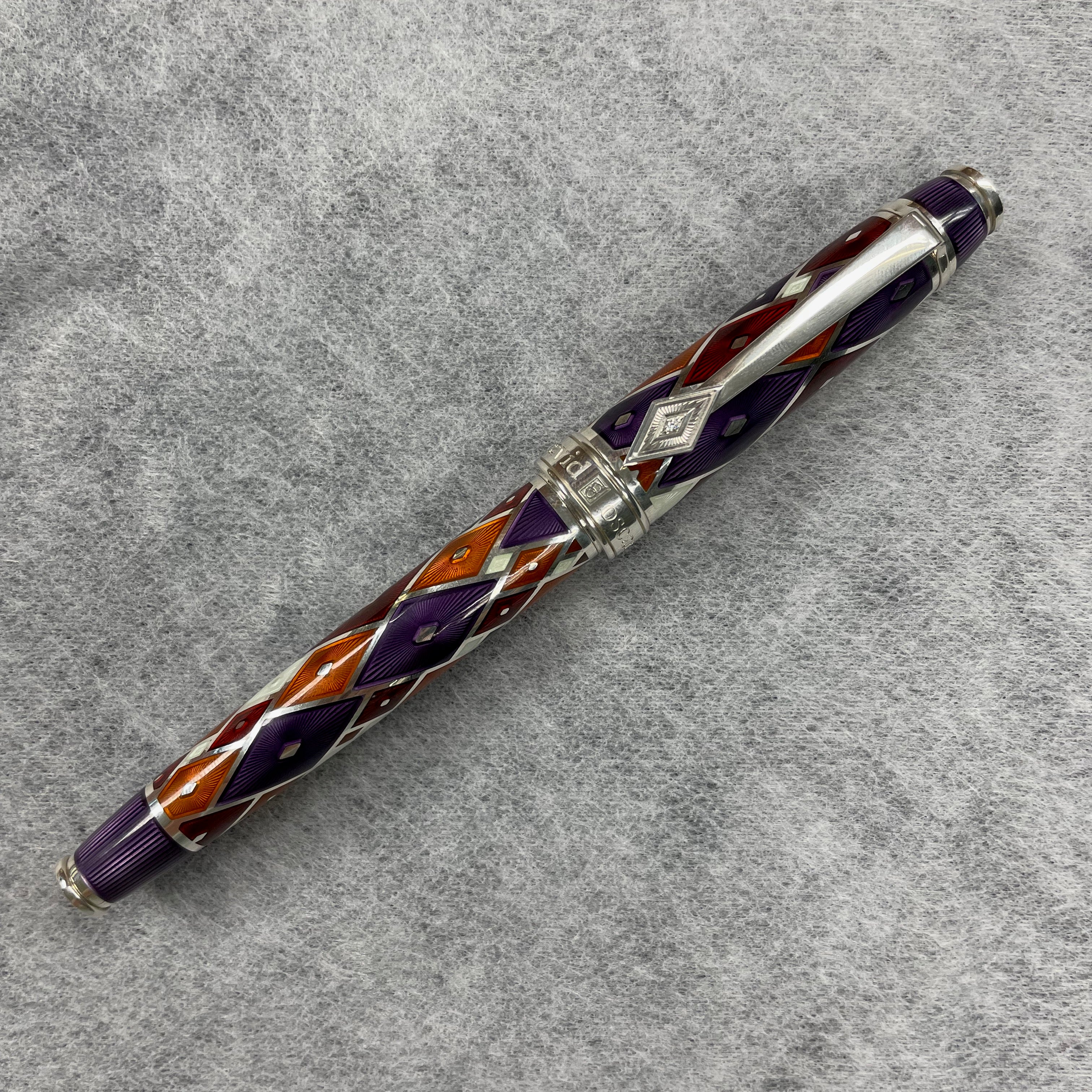 David Oscarson Harlequin Rollerball Pen - Sterling Silver Guilloche Lavender (Special Edition) - Pen Boutique Ltd