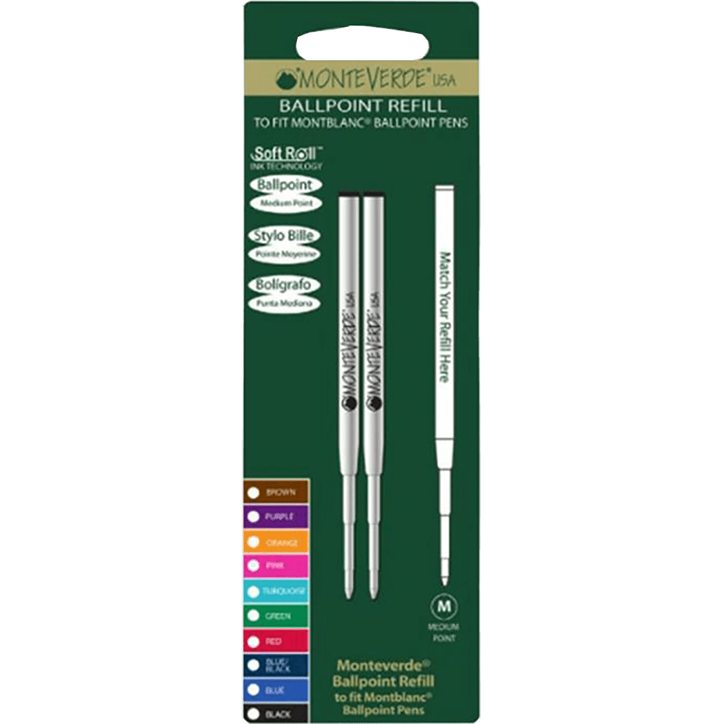 Monteverde Soft Roll Ballpoint Refill for Montblanc - Black - Blue - 2pcs - Pen Boutique Ltd