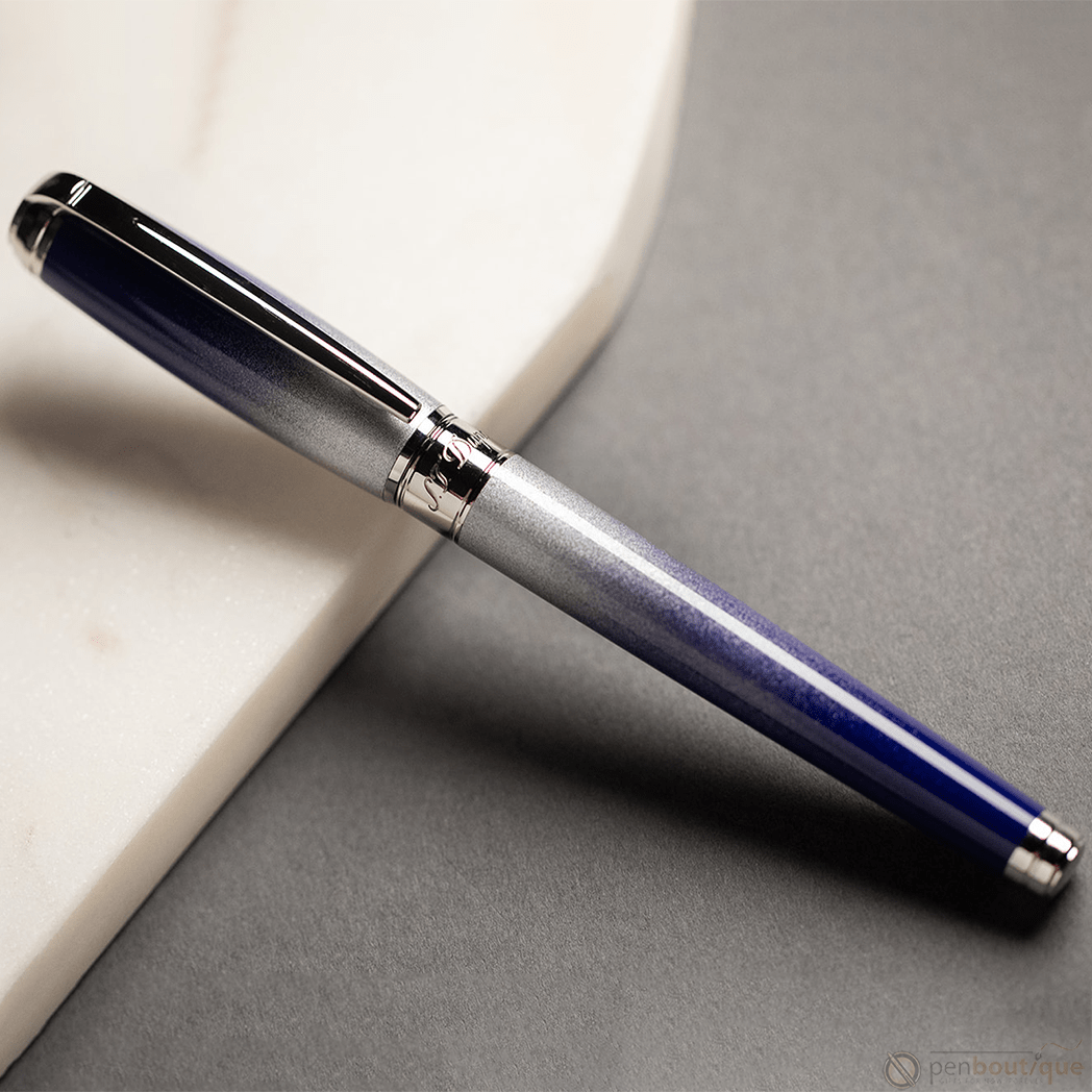 S T Dupont Line D Fountain Pen - Starburst Blue - Palladium Trim (USA Exclusive Edition) - Pen Boutique Ltd