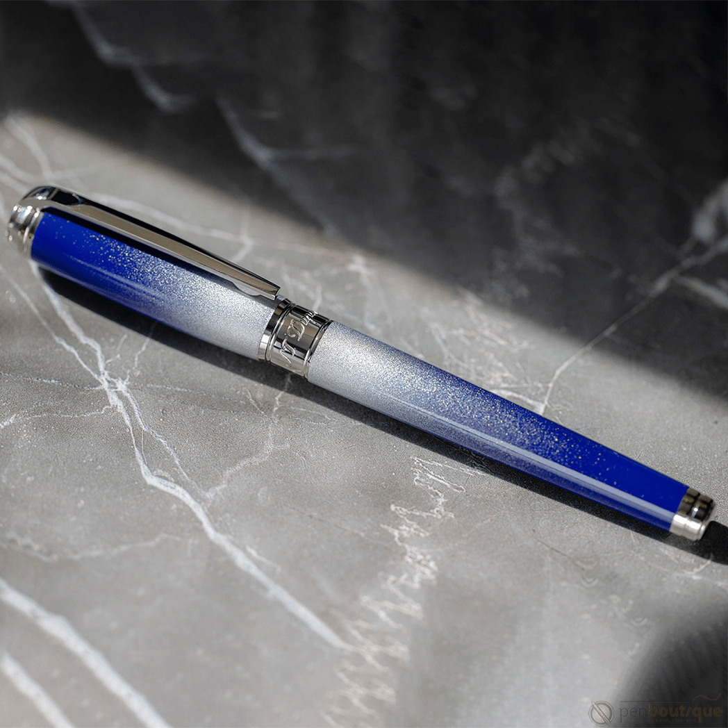 S T Dupont Line D Fountain Pen - Starburst Blue - Palladium Trim (USA Exclusive Edition) - Pen Boutique Ltd