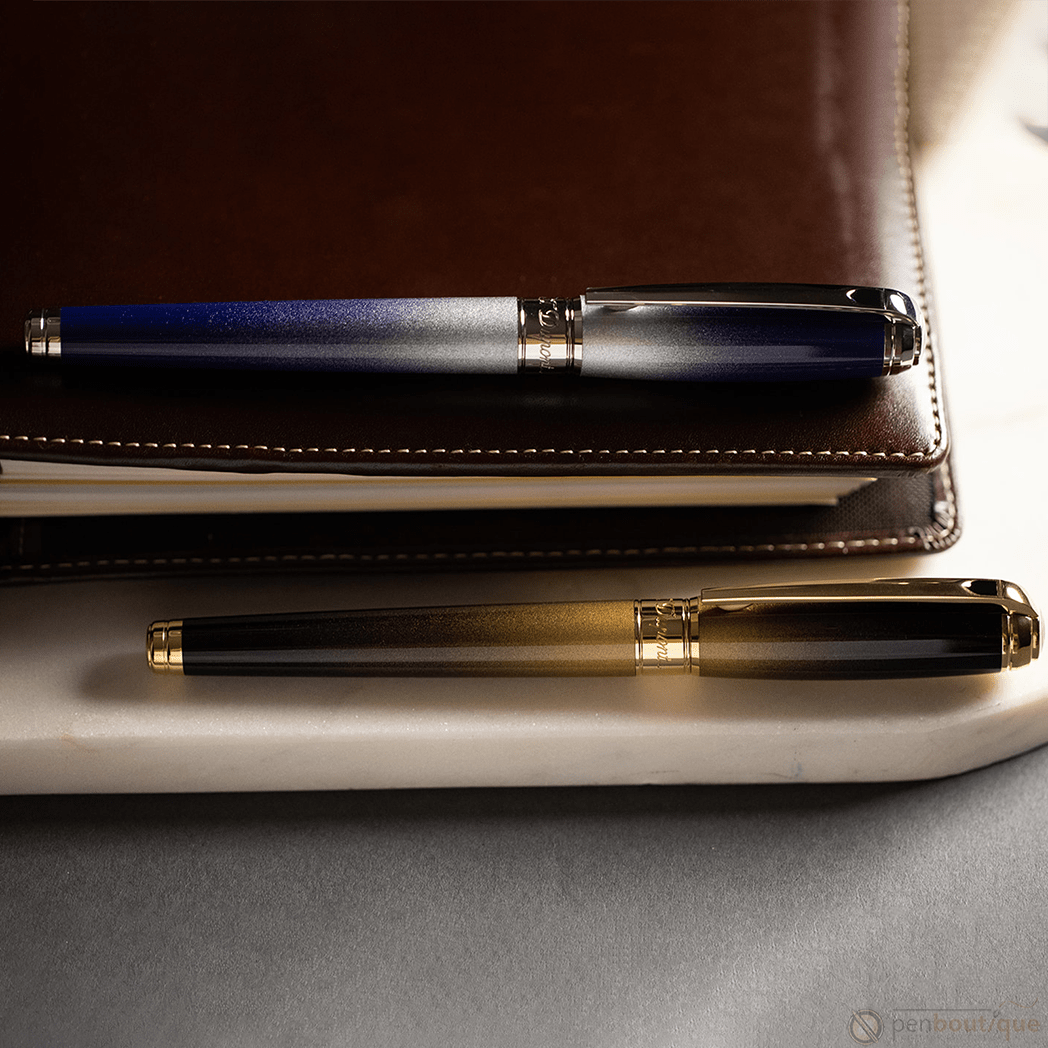 S T Dupont Line D Fountain Pen - Starburst Blue - Palladium Trim (USA Exclusive Edition) - Pen Boutique Ltd