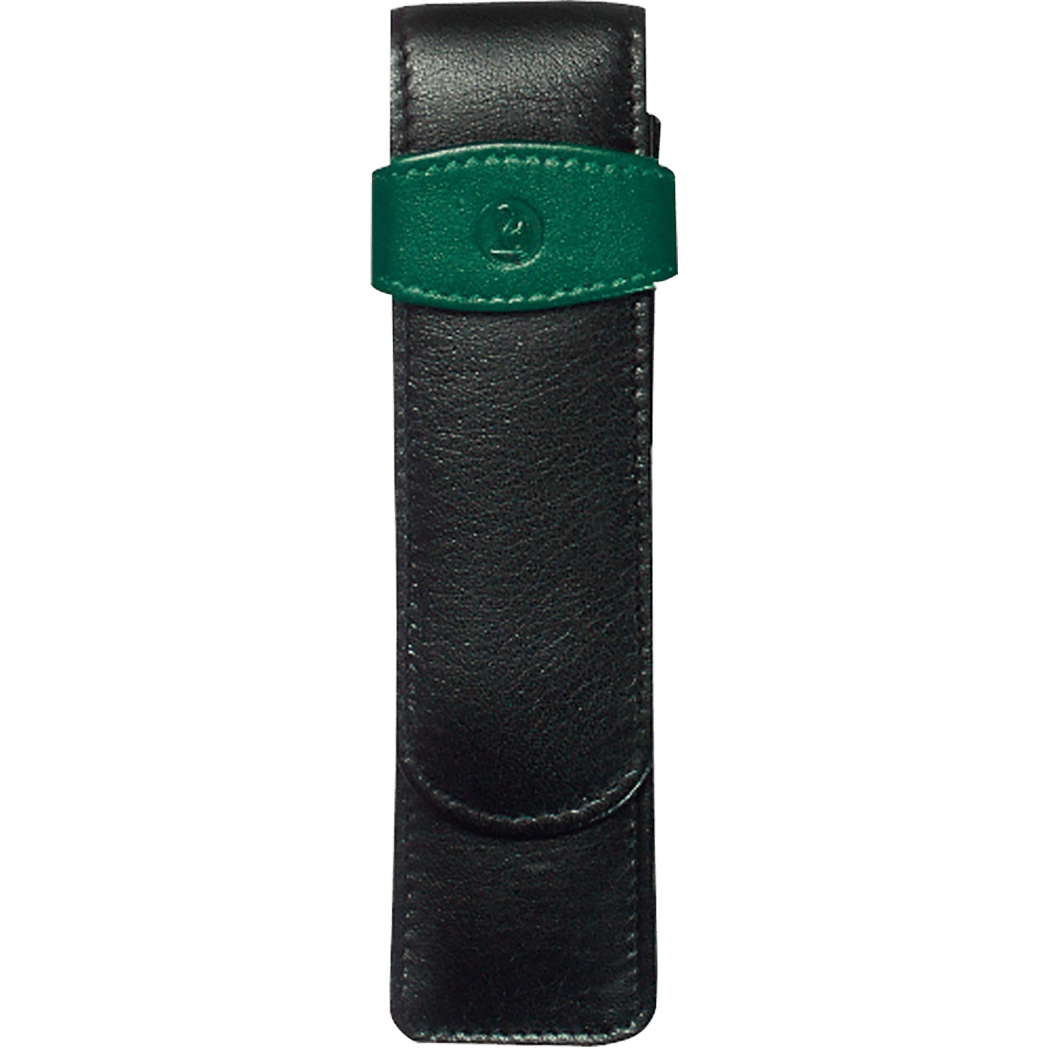Pelikan Pen Case - TG22 Leather - Black/Green (2 Pen Slot) - Pen Boutique Ltd