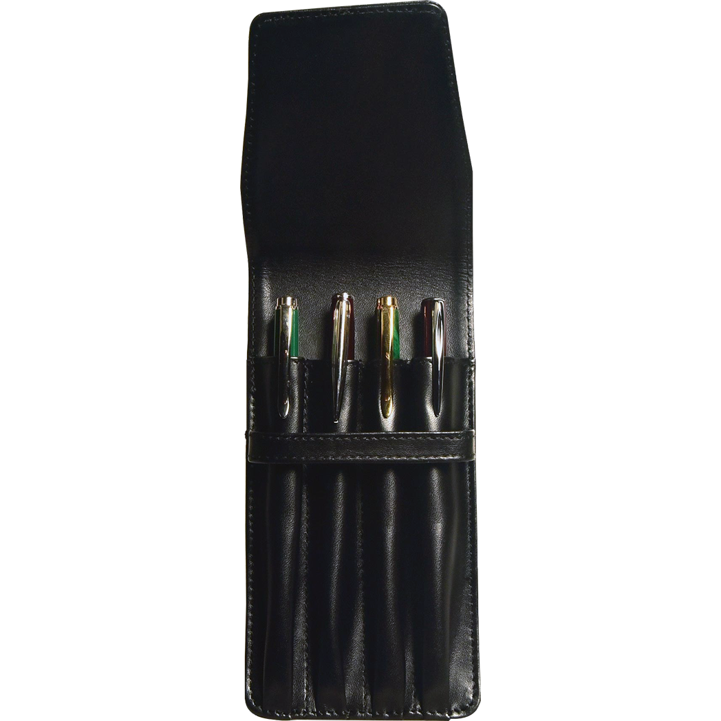 Aston Leather Black Finger Style Quad Pen Case - Pen Boutique Ltd