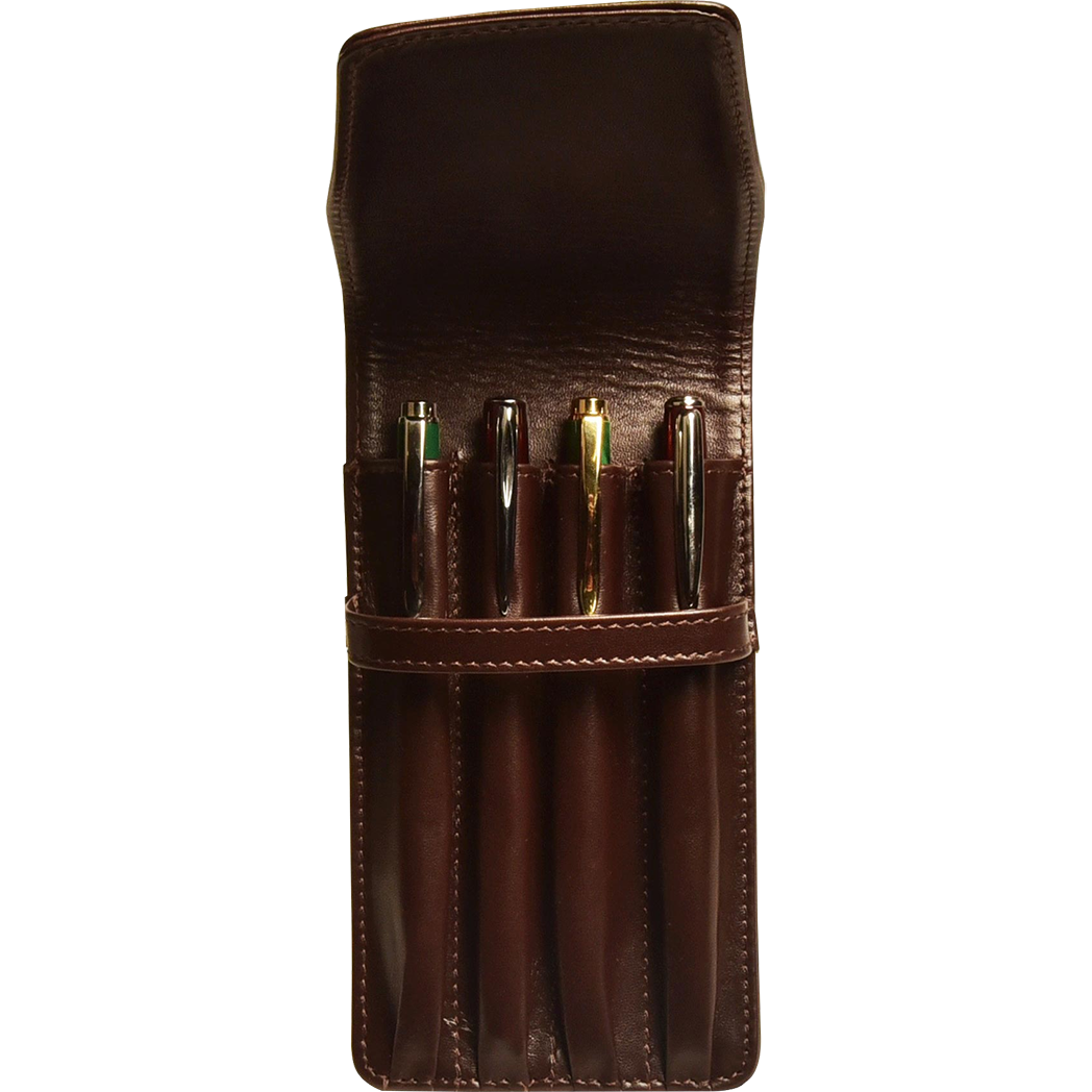 Aston Leather Brown Finger Style Quad Pen Case - Pen Boutique Ltd