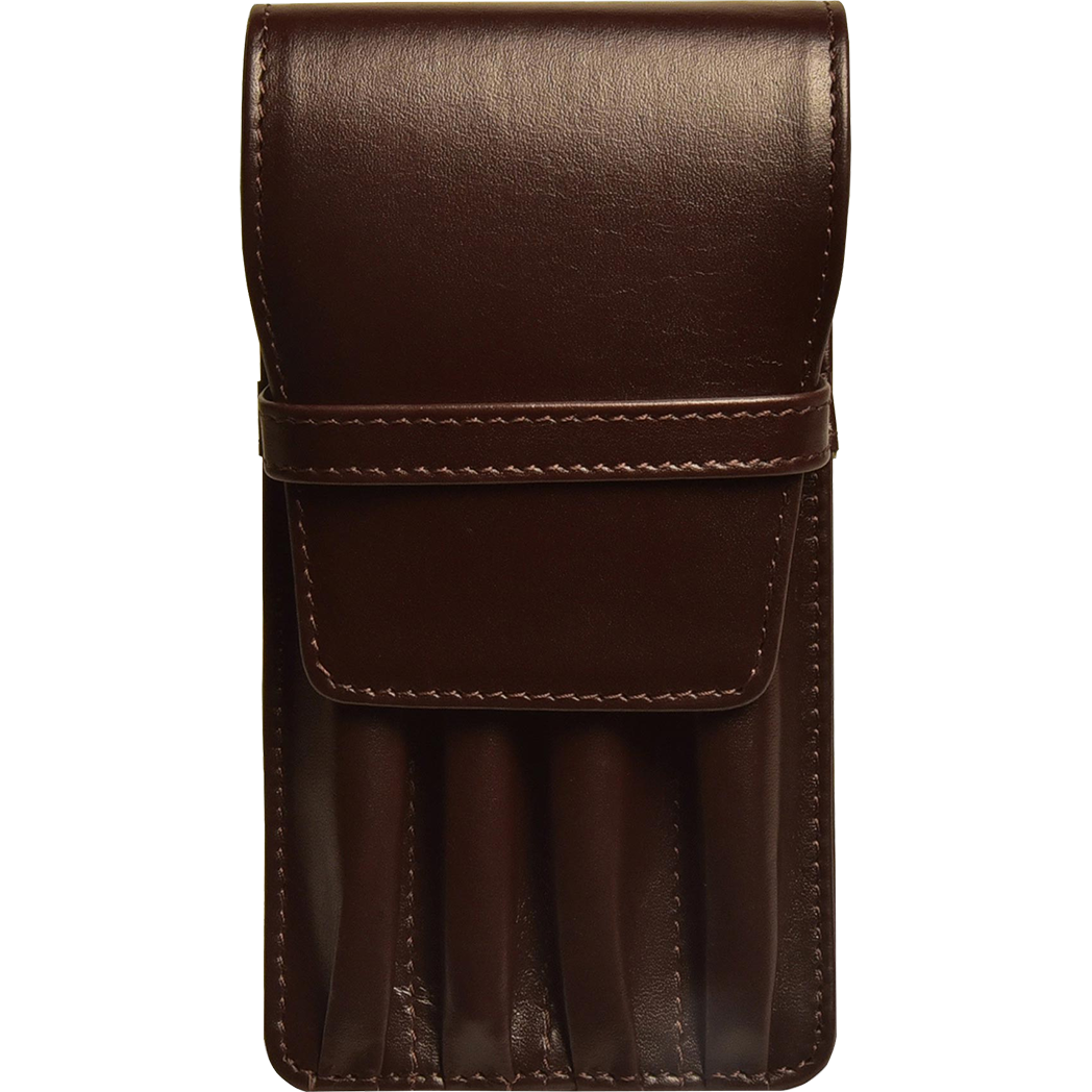 Aston Leather Brown Finger Style Quad Pen Case - Pen Boutique Ltd