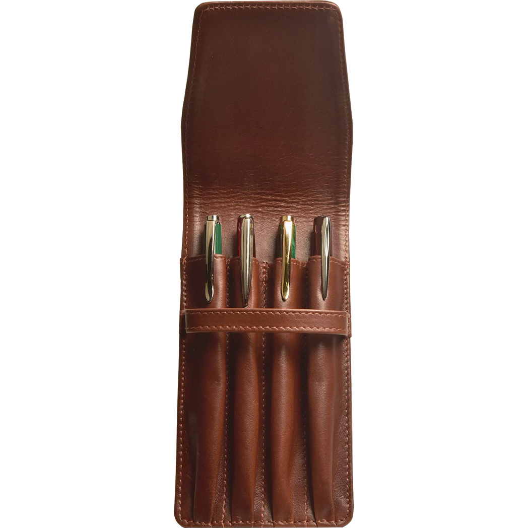 Aston Leather Cognac Finger Style Quad Pen Case - Pen Boutique Ltd