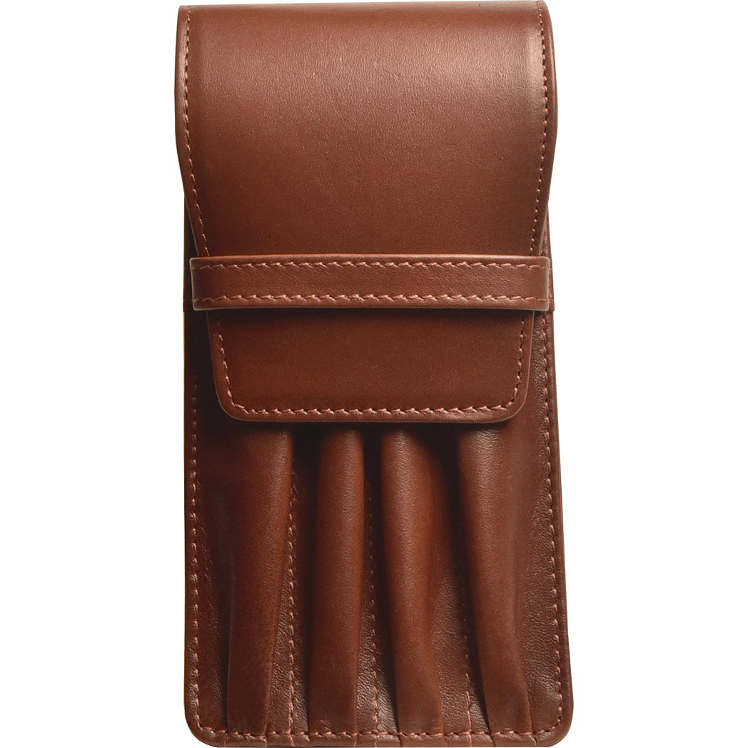 Aston Leather Cognac Finger Style Quad Pen Case - Pen Boutique Ltd