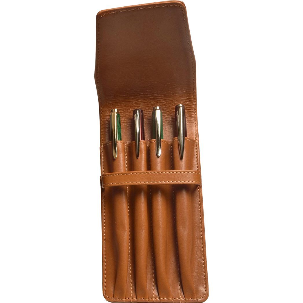 Aston Leather Tan Finger Style Quad Pen Case - Pen Boutique Ltd