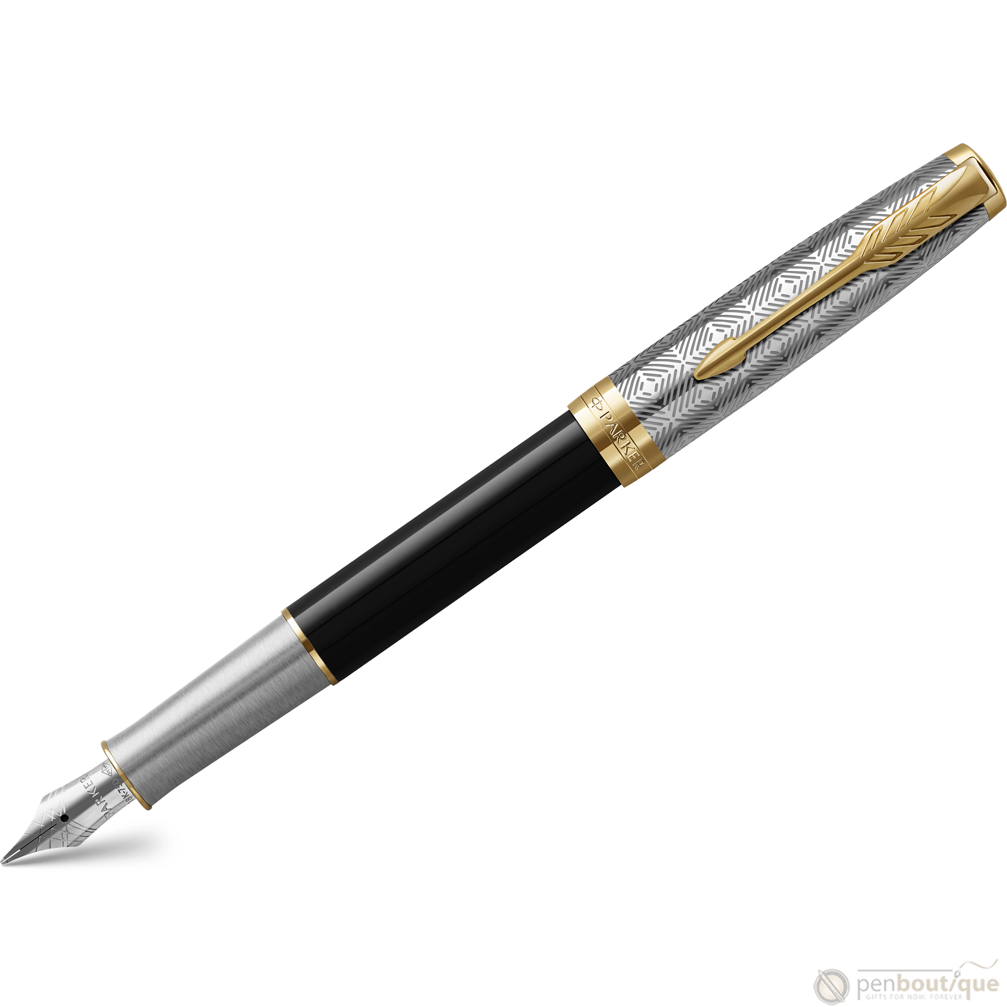 Parker Sonnet Premium Refresh Fountain Pen - Metal & Black - Gold Trim - Pen Boutique Ltd