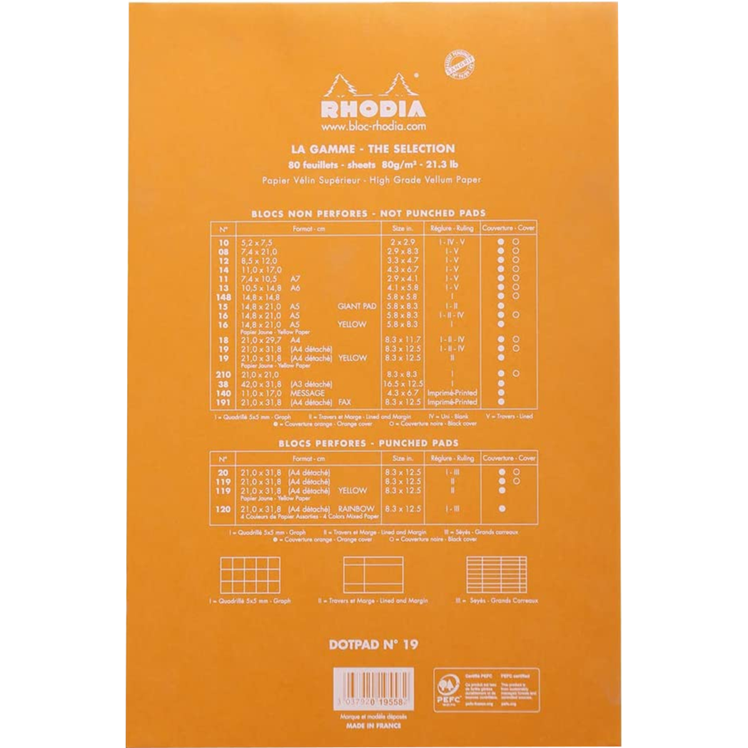 Rhodia Dot.Pad Rhodia Orange 80Sh Stapled 80G 8-1/4X12-1/2 | Matrice Points 5Mm - Pen Boutique Ltd