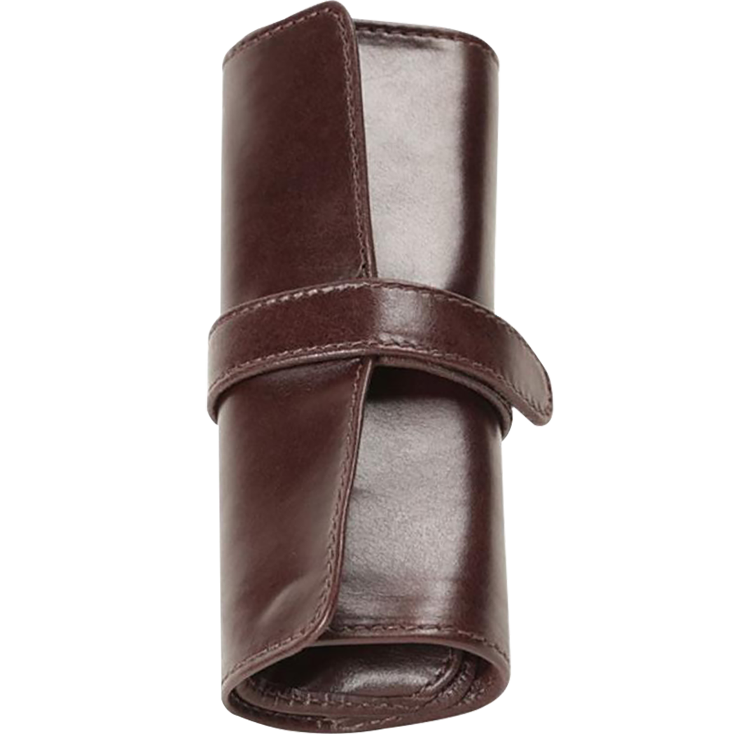 Aston Leather 5 Pen Roll Up Case - Brown - Pen Boutique Ltd