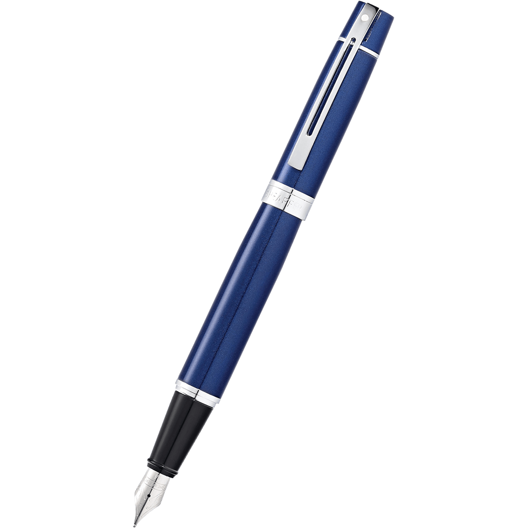 Sheaffer 300 Fountain Pen - Chrome Trim - Glossy Blue Lacquer - Stainless Steel - Pen Boutique Ltd