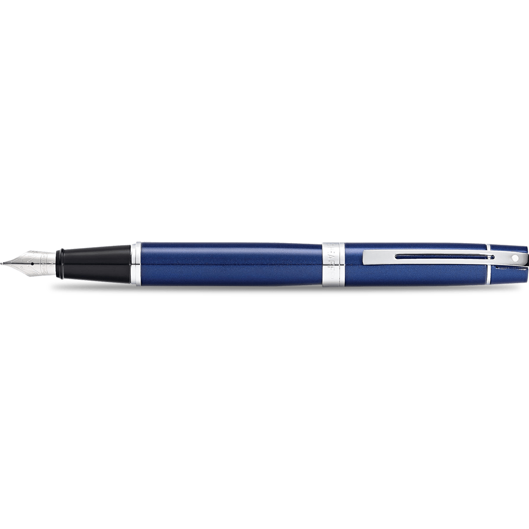 Sheaffer 300 Fountain Pen - Chrome Trim - Glossy Blue Lacquer - Stainless Steel - Pen Boutique Ltd