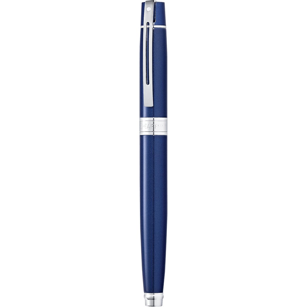 Sheaffer 300 Fountain Pen - Chrome Trim - Glossy Blue Lacquer - Stainless Steel - Pen Boutique Ltd