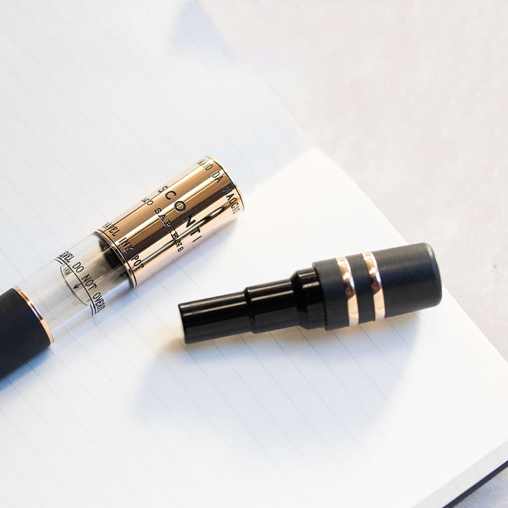 Visconti Homo Sapiens Travel Inkwell - Black - Bronze Trim - Pen Boutique Ltd