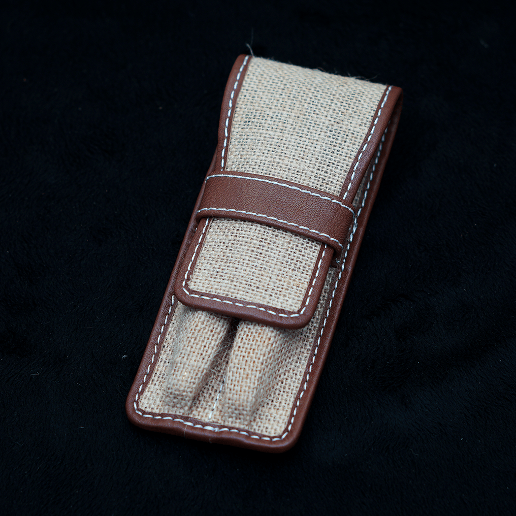 Pen Boutique Yak Leather 2 Pen Jute Cover - Tan/Brown - Pen Boutique Ltd