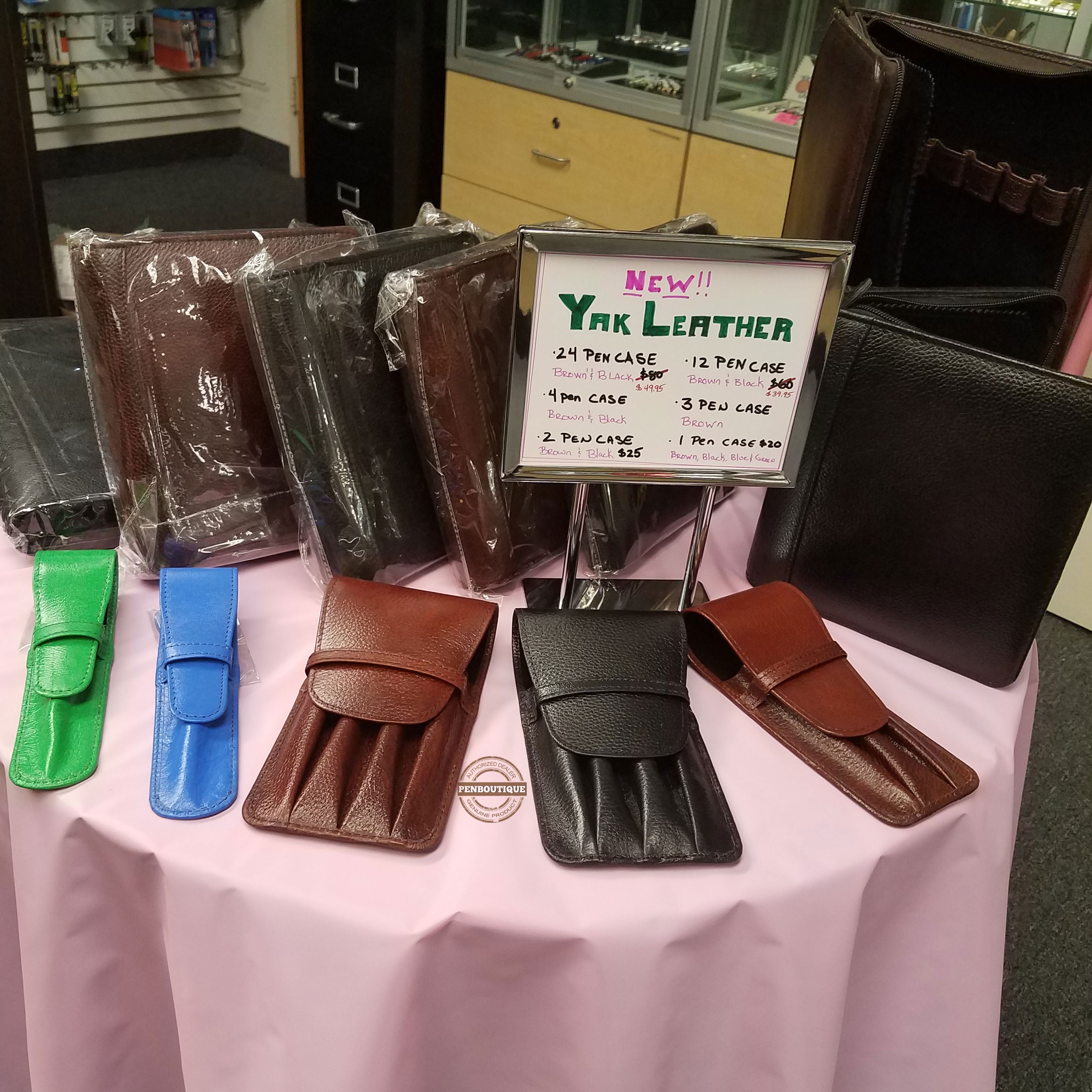 Yak Leather Premium Leather Two Pen Pouch with Flap Brown-Pen Boutique Ltd