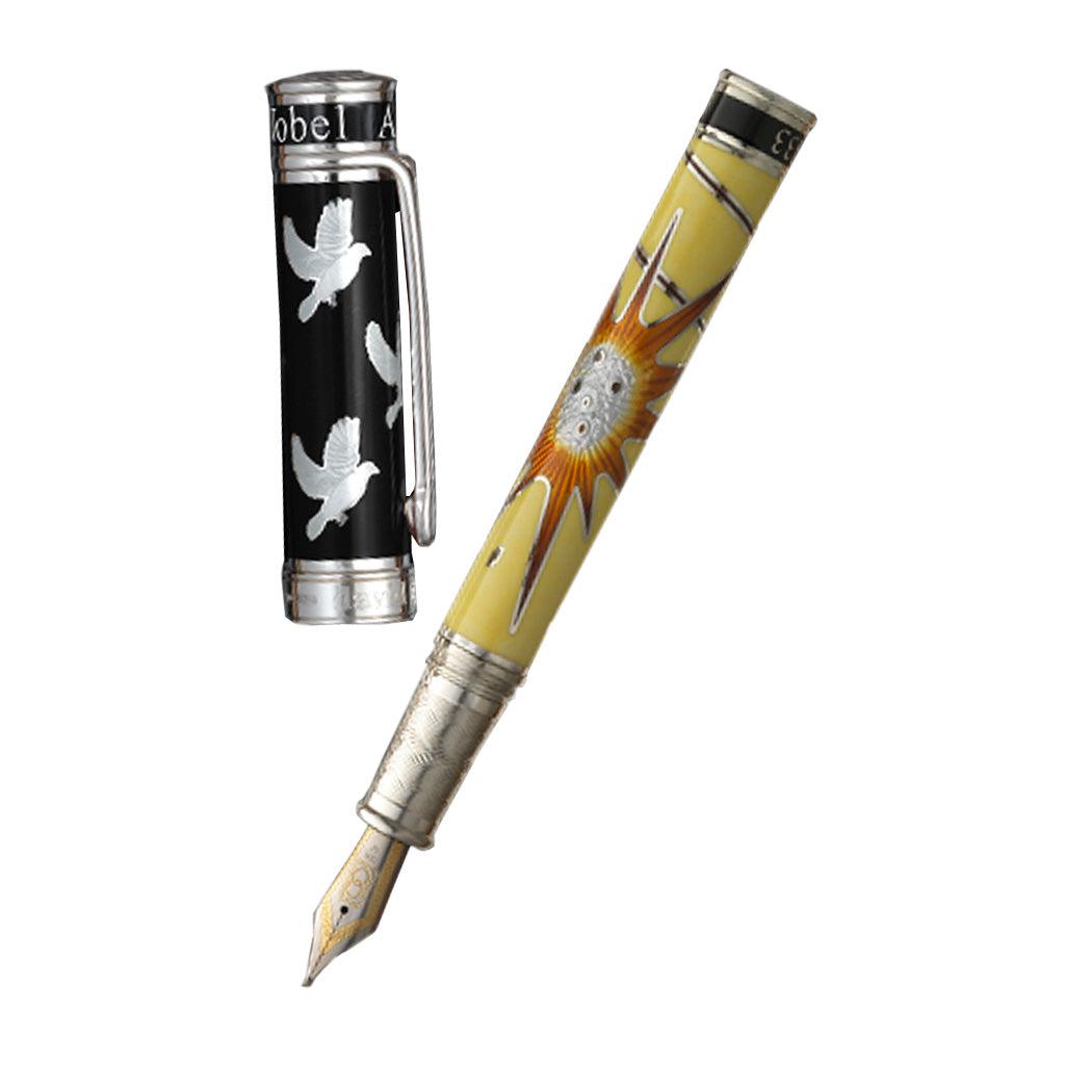 David Oscarson Alfred Bernhard Nobel Fountain Pen - Black Silver w/ Yellow Barrel - Pen Boutique Ltd