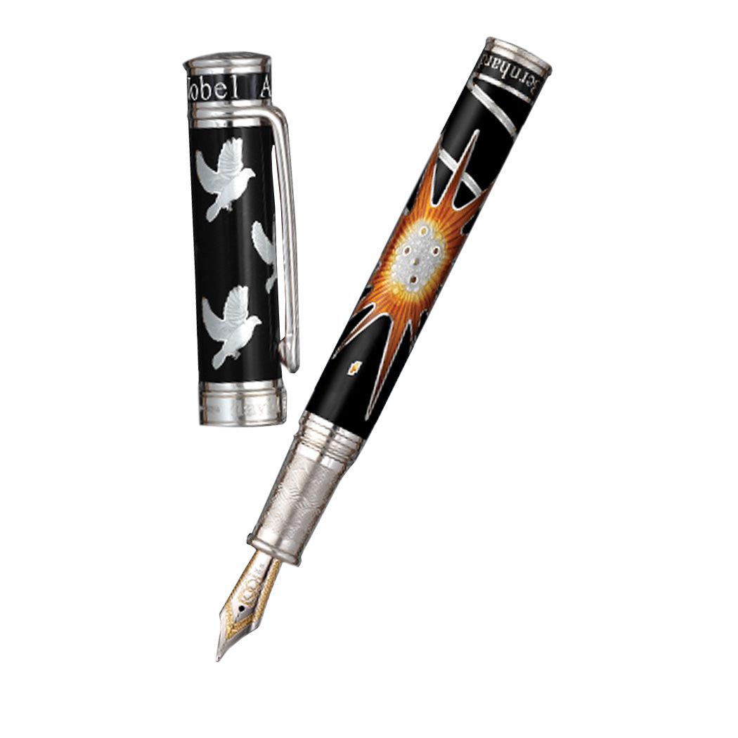 David Oscarson Alfred Bernhard Nobel Fountain Pen - Black Silver w/ Black Barrel - Pen Boutique Ltd