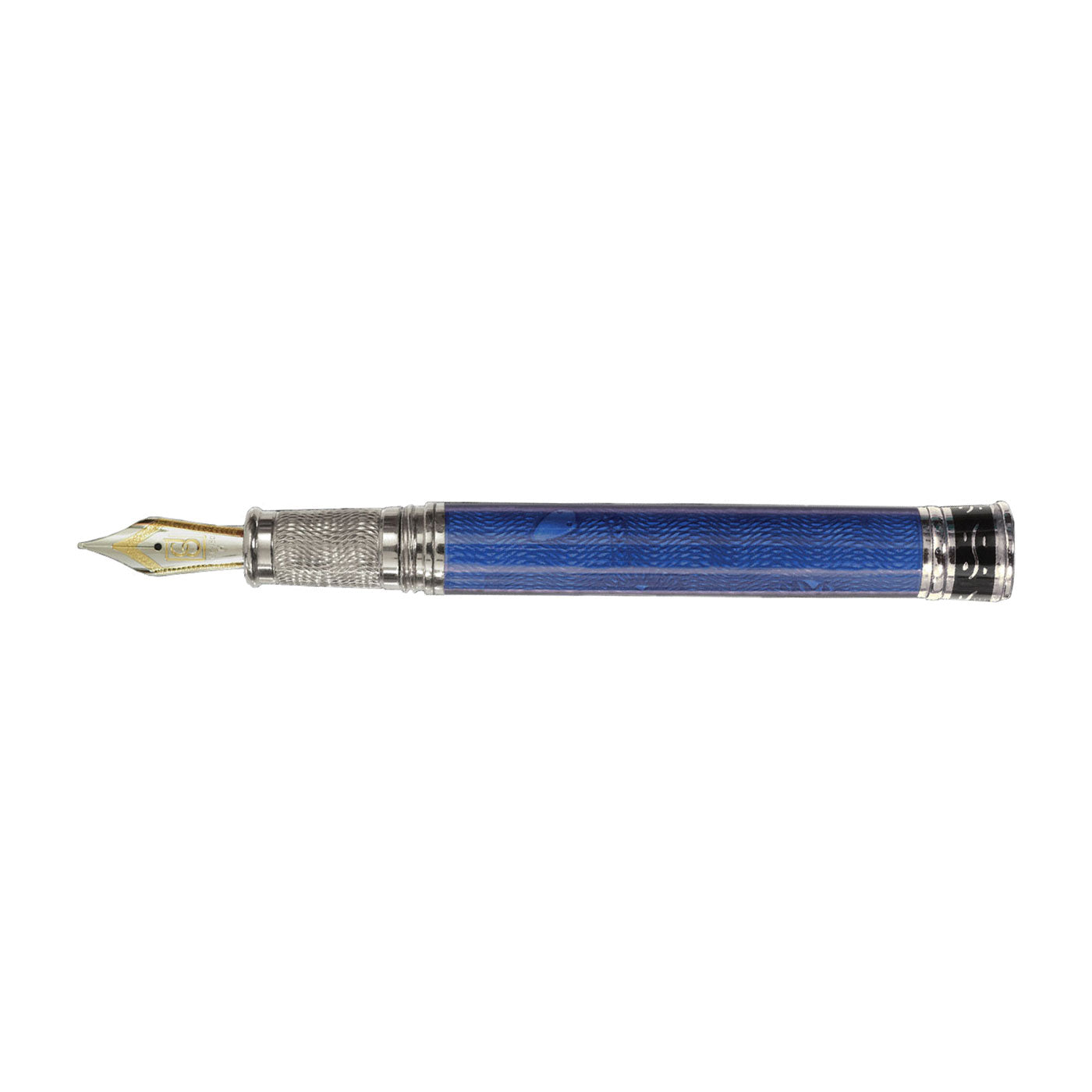 David Oscarson Black Water Snake Fountain Pen - Translucent Royal Blue and Opaque Black Hard Enamel - Pen Boutique Ltd