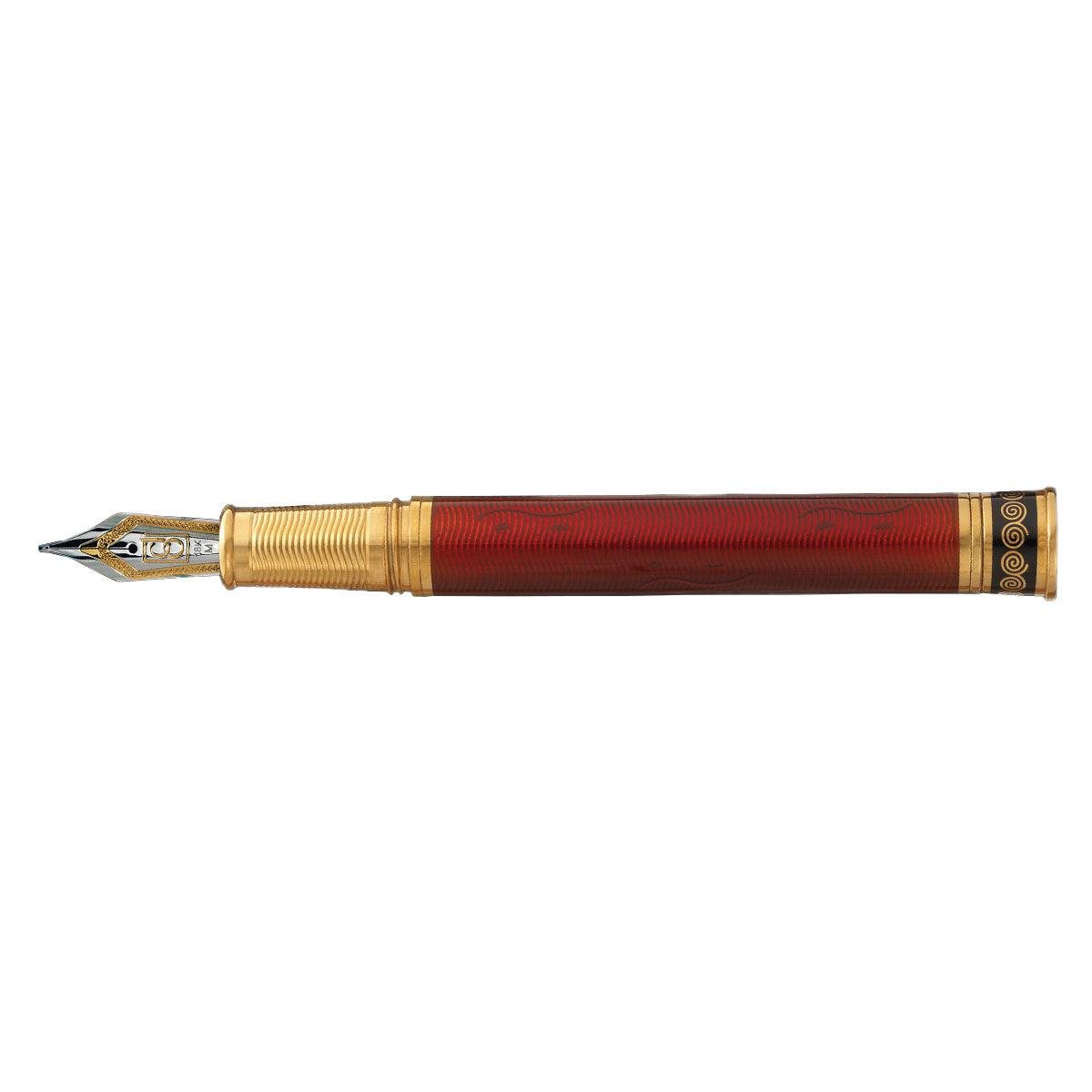 David Oscarson Black Water Dragon Fountain Pen - Translucent Ruby Red and Opaque Onyx Black Hard Enamel with Gold Vermeil - Pen Boutique Ltd