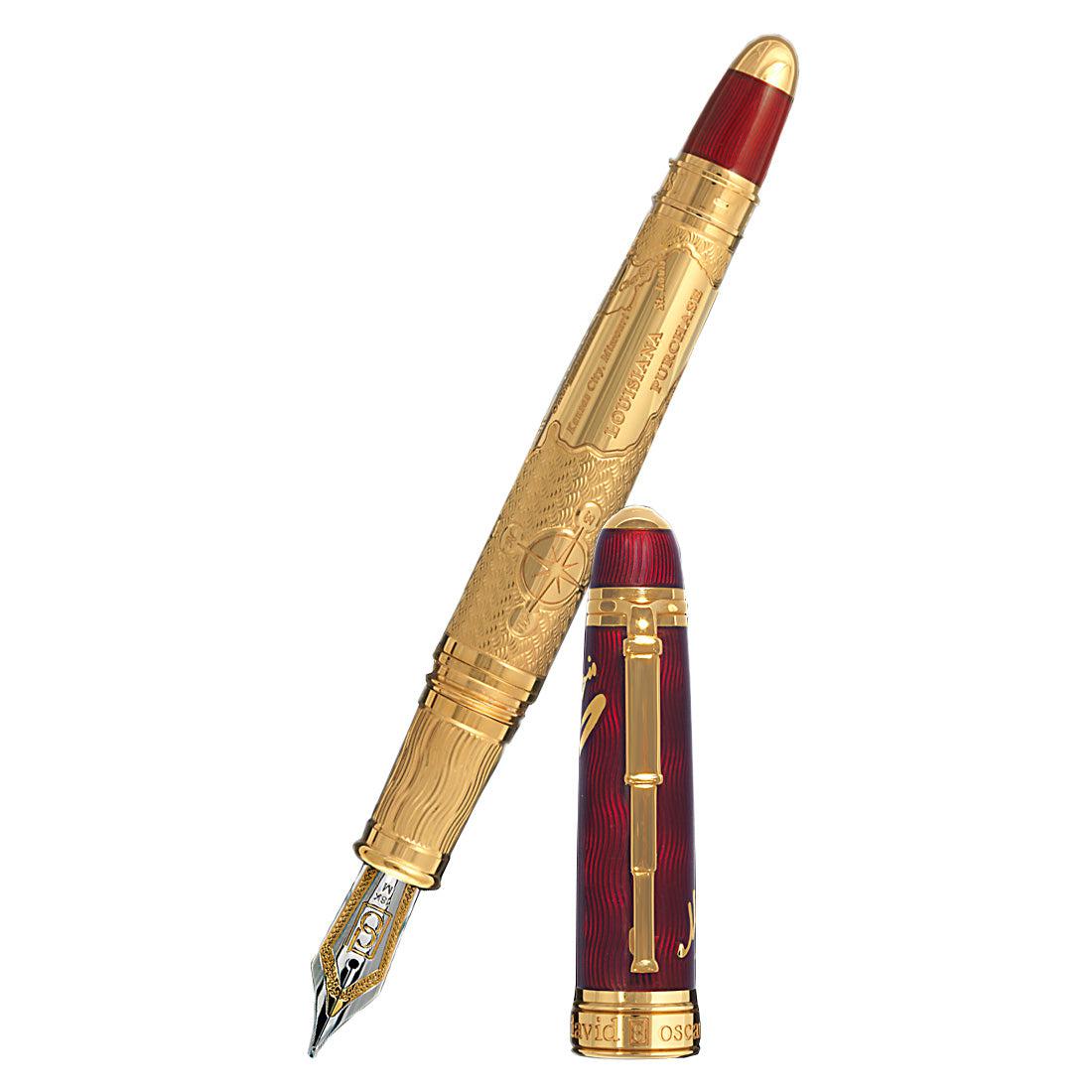 David Oscarson Meriwether Lewis Fountain Pen - Ruby Red Gold Vermeil - Pen Boutique Ltd