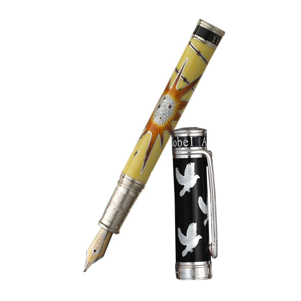 David Oscarson Alfred Bernhard Nobel Fountain Pen - Black Silver w/ Yellow Barrel - Pen Boutique Ltd