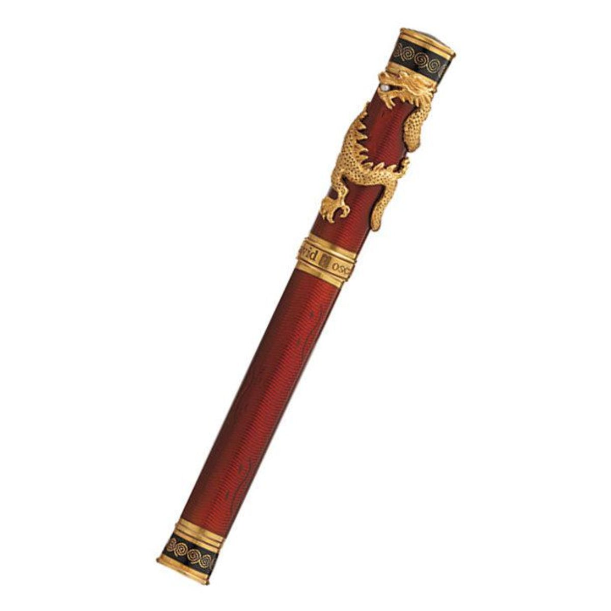 David Oscarson Black Water Dragon Rollerball Pen - Opaque Onyx Black and Translucent Ruby Red Hard Enamel with Gold Vermeil - Pen Boutique Ltd