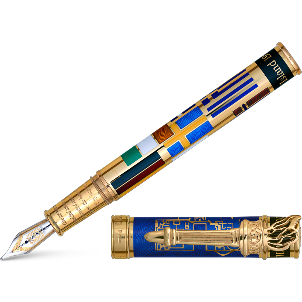 David Oscarson Ellis Island Fountain Pen - Sapphire Blue - Gold Vermeil - Pen Boutique Ltd