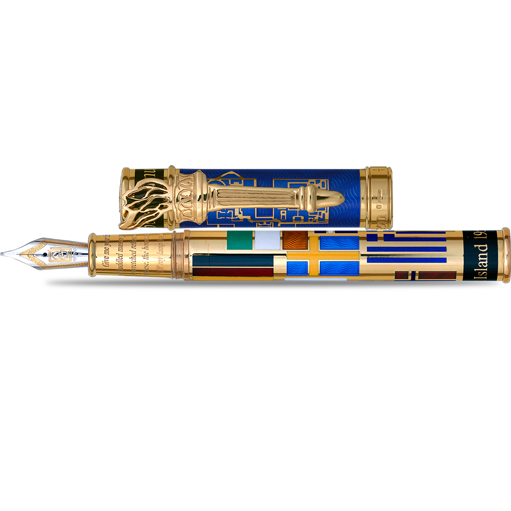 David Oscarson Ellis Island Fountain Pen - Sapphire Blue - Gold Vermeil - Pen Boutique Ltd